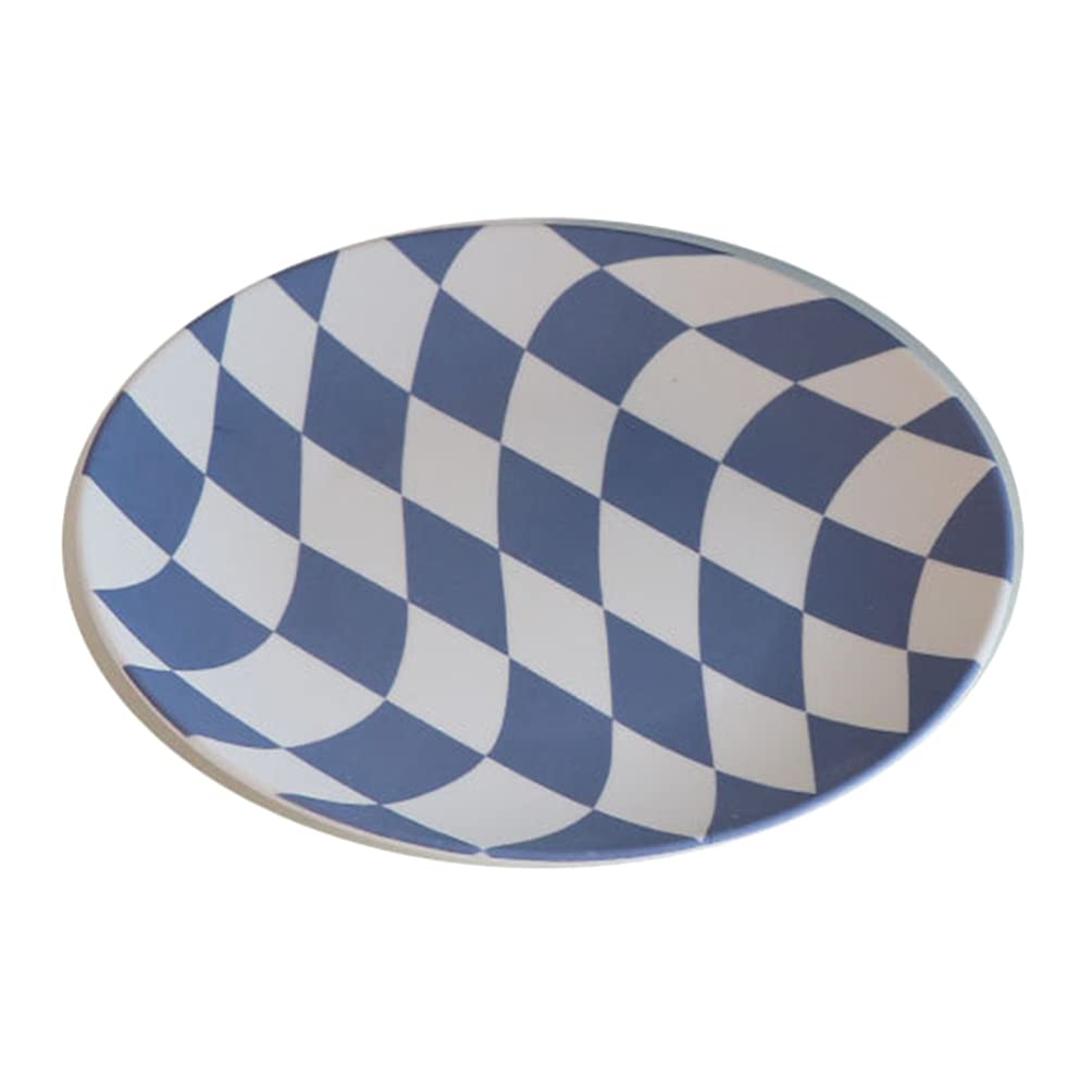 VALICLUD Snack Plate - White and Blue Checked Ceramic Serving Tray for Dried Fruit, Candy, Desserts | Decorative Storage Dish for Kitchen, Bathroom, Dresser | Perfect for Parties, Tea Time, and Photo Props