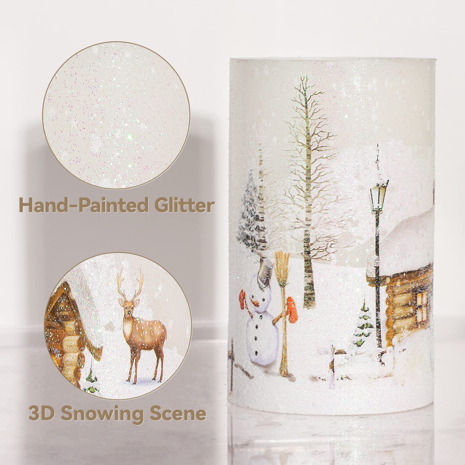 Flameless LED Candles with Remote & Timer - Real Wax Battery Operated Holiday Decor Lights for Christmas, Snowman Snow Scene - Perfect for Table Centerpiece, Room Decor, and Festive Gift Giving