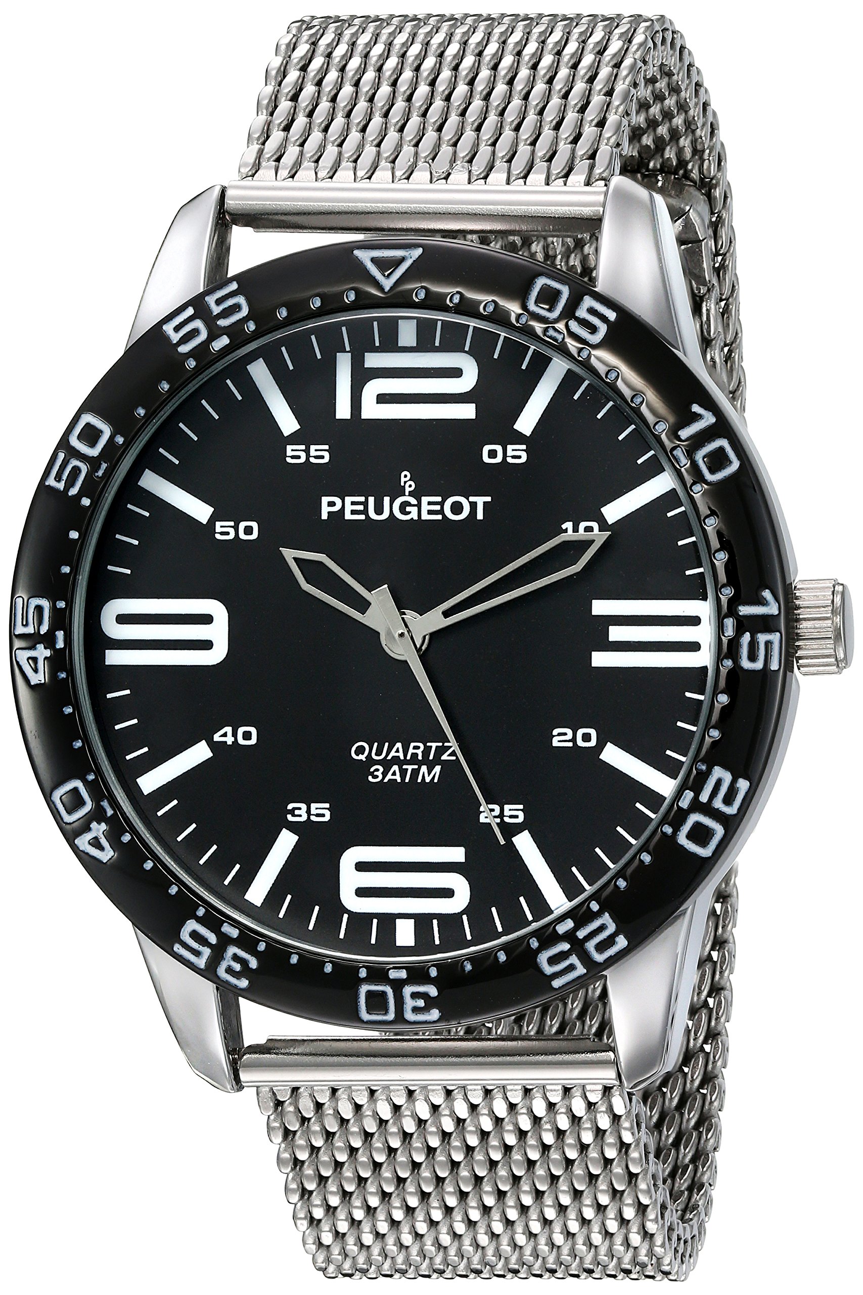 Peugeot Men's Aviator Watch - Water Resistant Stainless Steel Chronograph with Leather Strap - Perfect for Outdoor Adventures, Travel & Business Wear