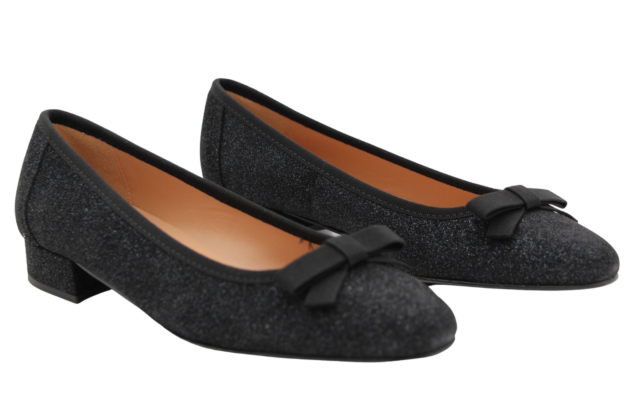 Fabucci Women's Black Shimmer Ballet Flats with Bow - Elegant Comfort Shoes for Work, Wedding & Everyday Wear