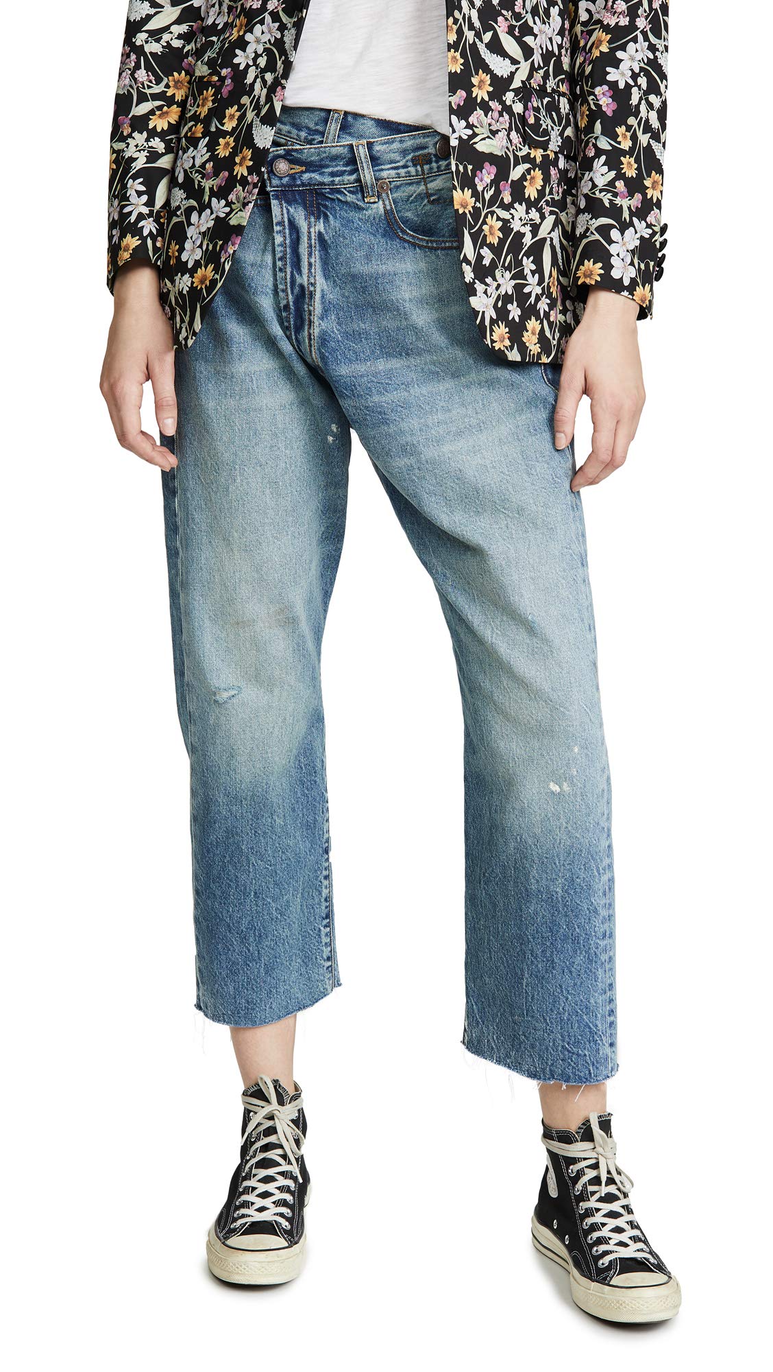 R13 Women's Crossover High Waist Distressed Skinny Jeans - Trendy Stretch Denim Pants for Casual Outfits & Night Out Looks