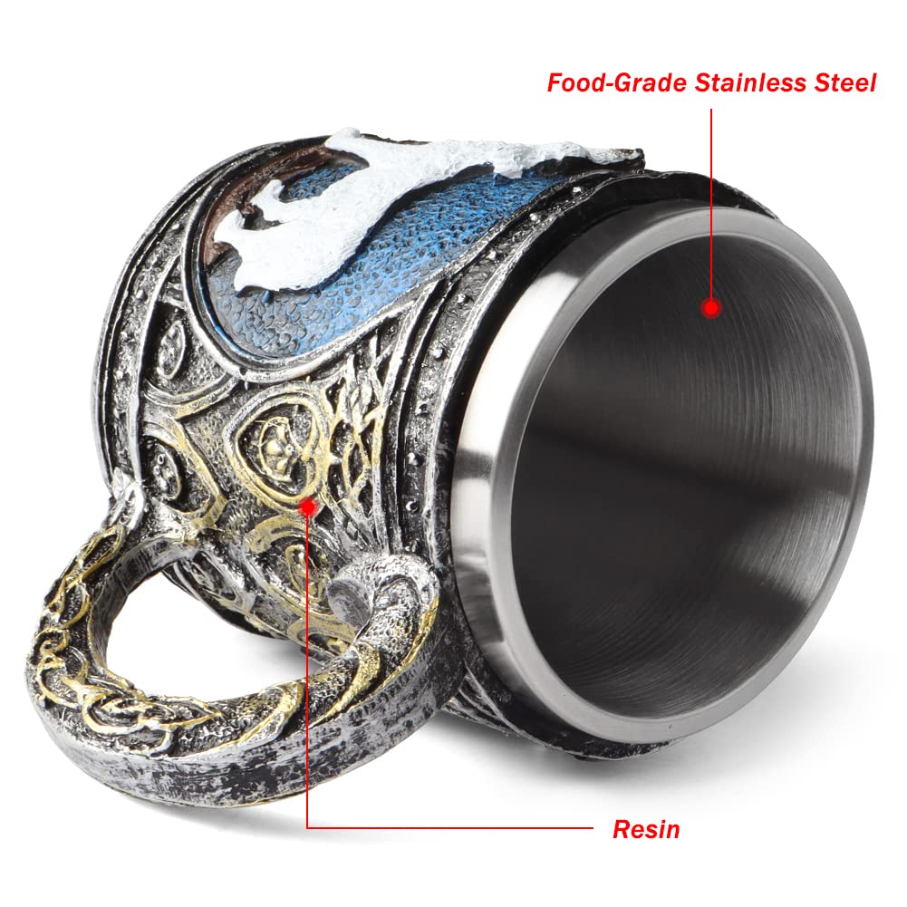 Stainless Steel Wolf Mug with Resin 3D Design - Insulated Travel Coffee Cup for Tea, Beer & Wine - Perfect for Camping, Office & Gifts (White Wolf)