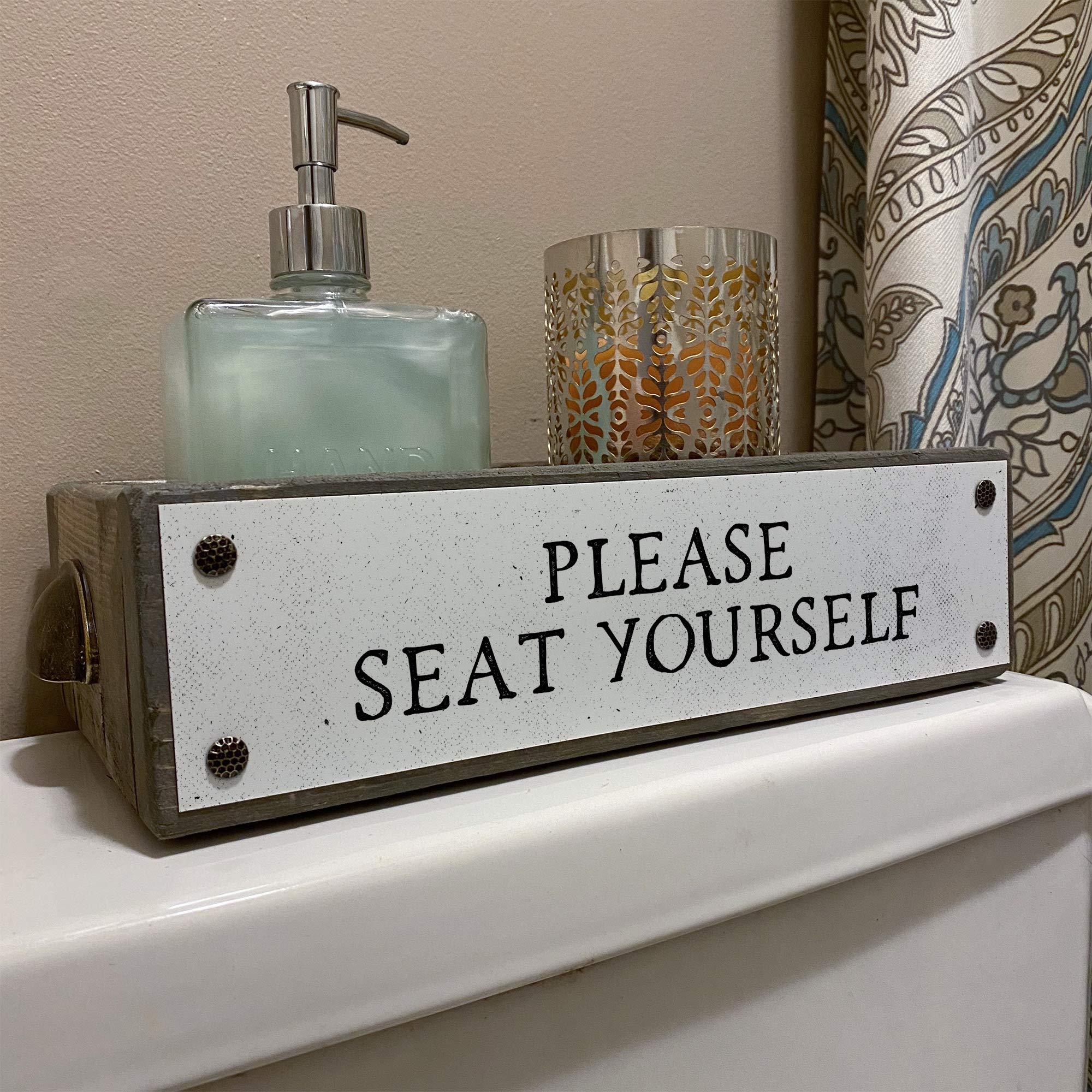 ANVEVO Please Seat Yourself - Rustic Farmhouse Bathroom Decor Box with Funny Sayings - Wooden Toilet Paper Holder & Diaper Caddy - Perfect for Farmhouse Style Bathrooms & Baby Nurseries