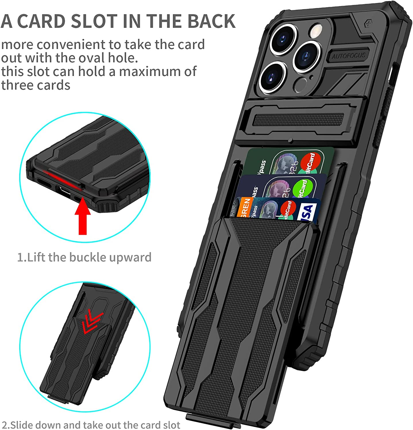 Premium Shockproof iPhone 14 Pro Max Case with Wallet Slot - Full Body Protection, Anti-Scratch & Drop Resistant Cover for Daily Use, Travel & Outdoor Activities - Black
