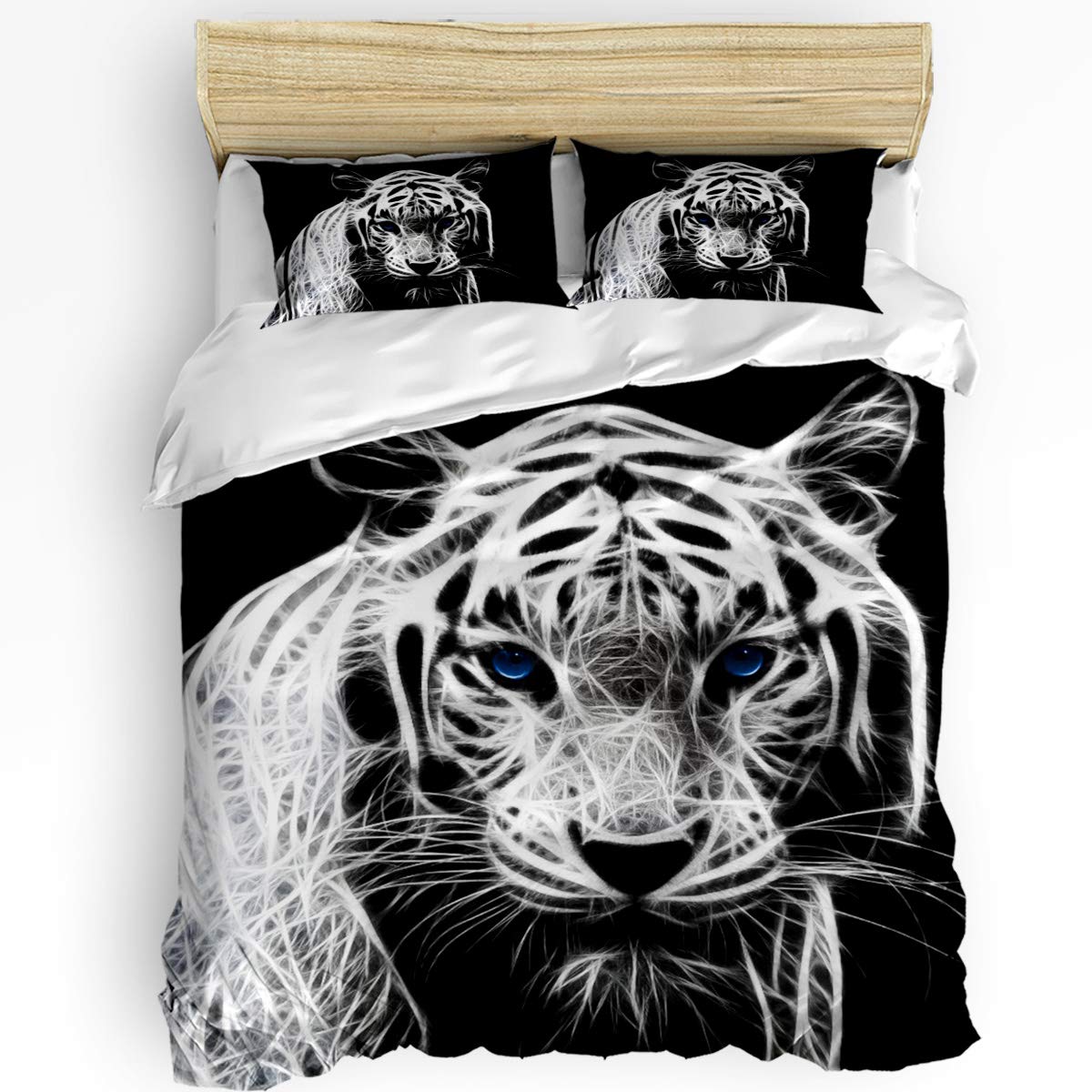 Pink Sky Full Size Soft Comforter Set - Blue Eyed Tiger Duvet Cover with 2 Pillowcases for Kids Girls Boys Bedroom - Cozy Bedding for Nursery, Teen Room & Dorm Decor