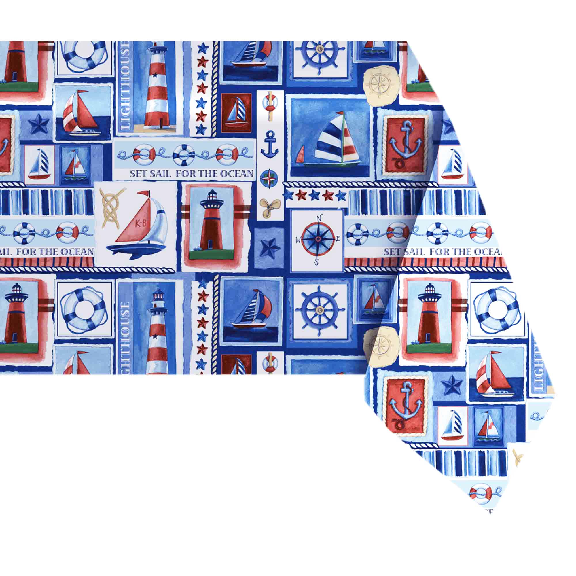 Newbridge Nautical Mile Waterproof Tablecloth - Sailboat Lighthouse Anchor Print Vinyl Flannel Backed 52x70 Inch Rectangle for Outdoor Patio Dining & Indoor Kitchen Decor