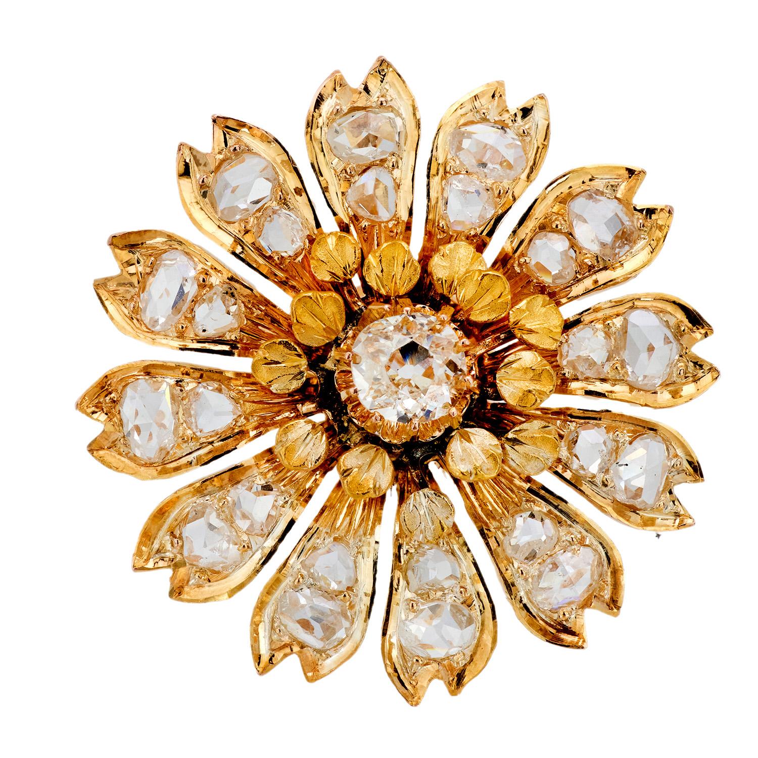 Victorian 18k Gold Diamond Floral Pendant Necklace - Elegant Antique Jewelry for Weddings, Anniversaries & Special Occasions