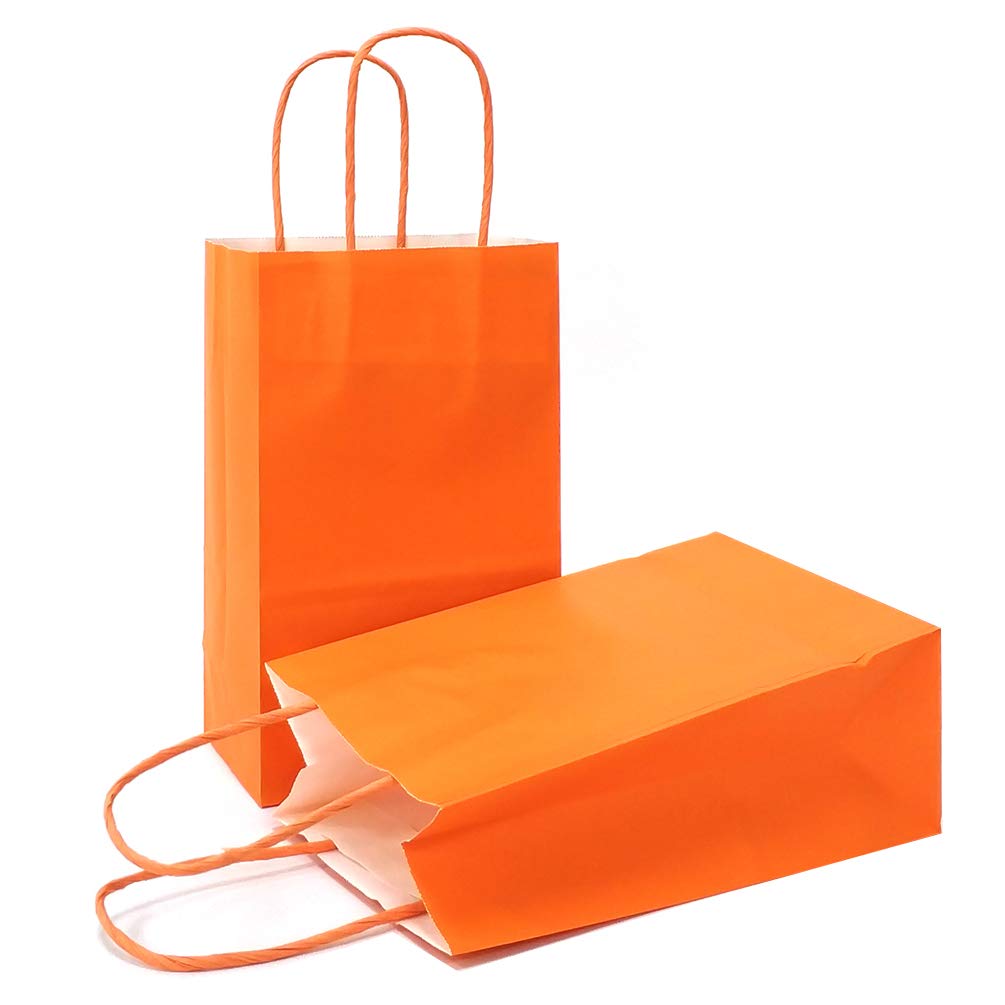 AZOWA Small Kraft Paper Gift Bags with Handles - 5 x 3.1 x 8.2 Inches, Orange, Pack of 50 - Perfect for Party Favors, Wedding Gifts, Birthday Presents & Retail Packaging