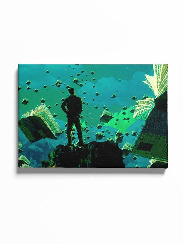 Floating Books 20x30 Canvas Wall Art - Modern Abstract Book Painting for Home & Office Decor - Perfect for Living Room, Bedroom, Study or Library