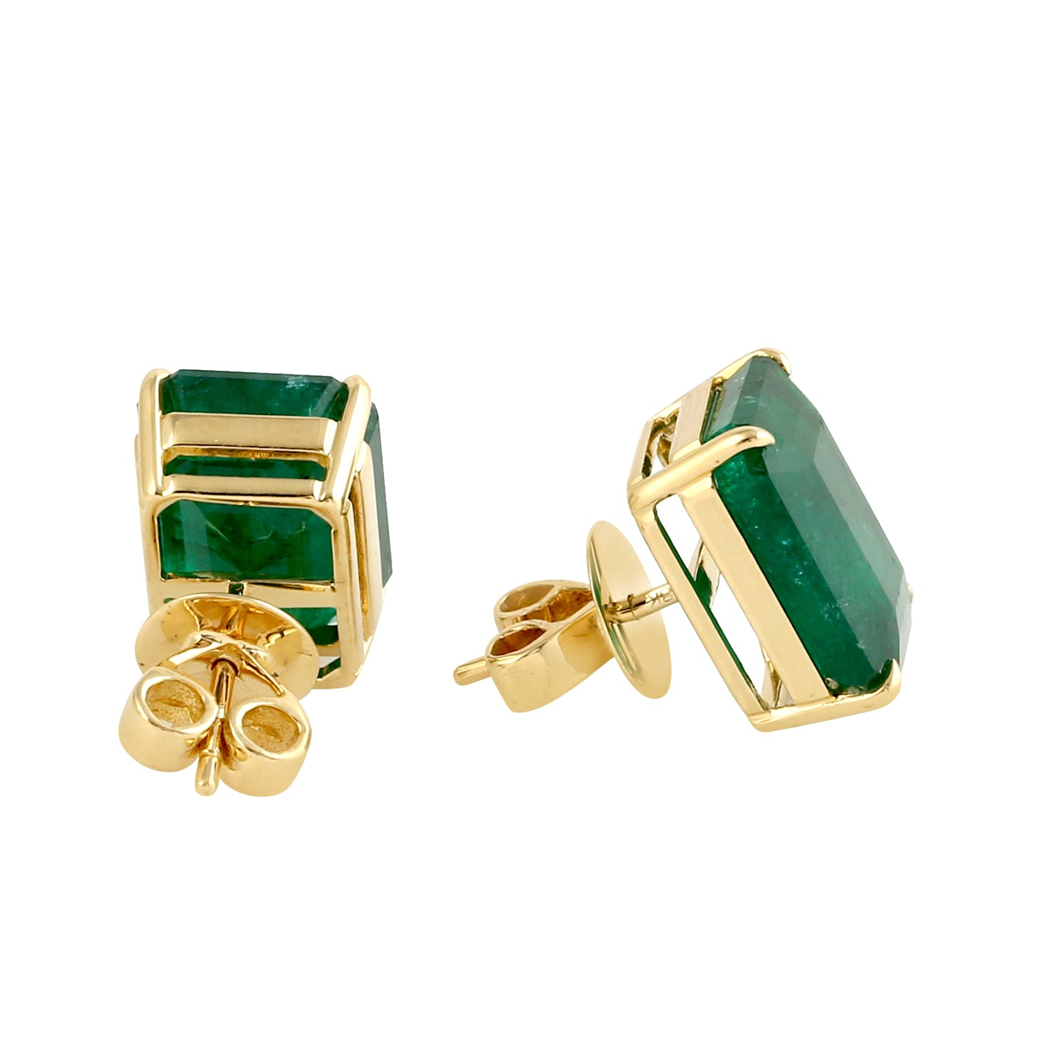 18K Yellow Gold Baguette Cut Emerald Stud Earrings for Women – Elegant Green Gemstone Jewelry for Parties, Weddings & Everyday Wear