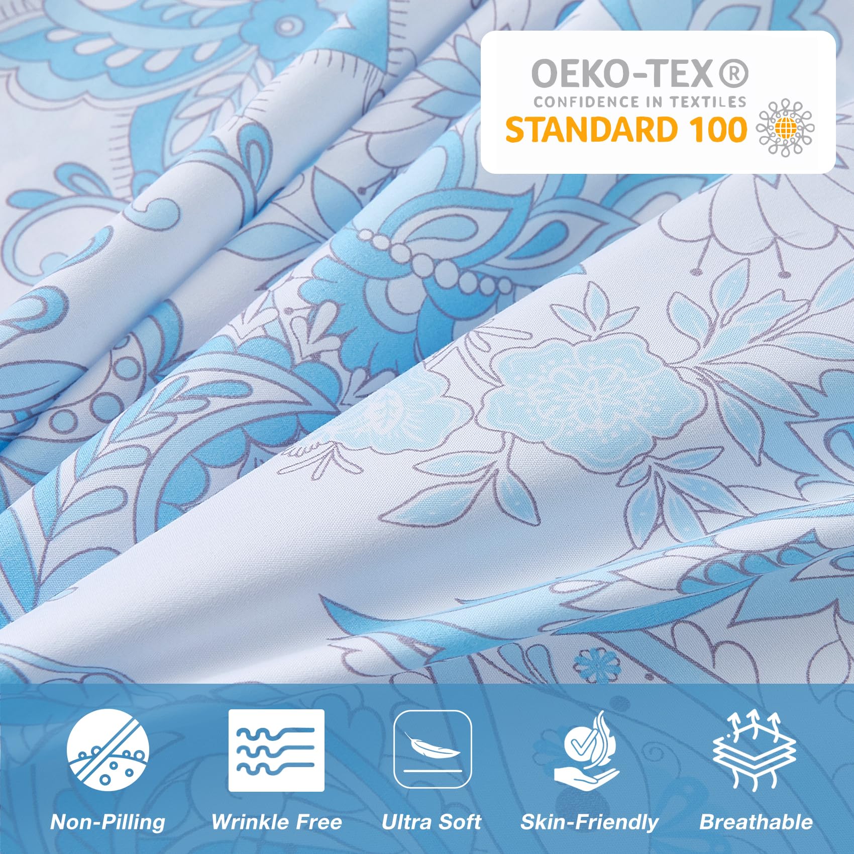 JSD Blue Paisley Duvet Cover Set King Size - 3 Piece Soft Printed Microfiber Comforter Cover with Zipper Closure | Luxury Bedding for Master Bedroom, Guest Room & Dorm Decor