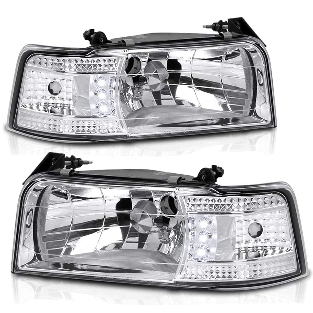 ACANII Chrome Housing Headlights with Corner Marker Lamp Assembly Set for 1992-1996 Ford Bronco F150 F250 F350 - Left & Right Pair - Perfect for Off-Roading, Restoration & Night Driving