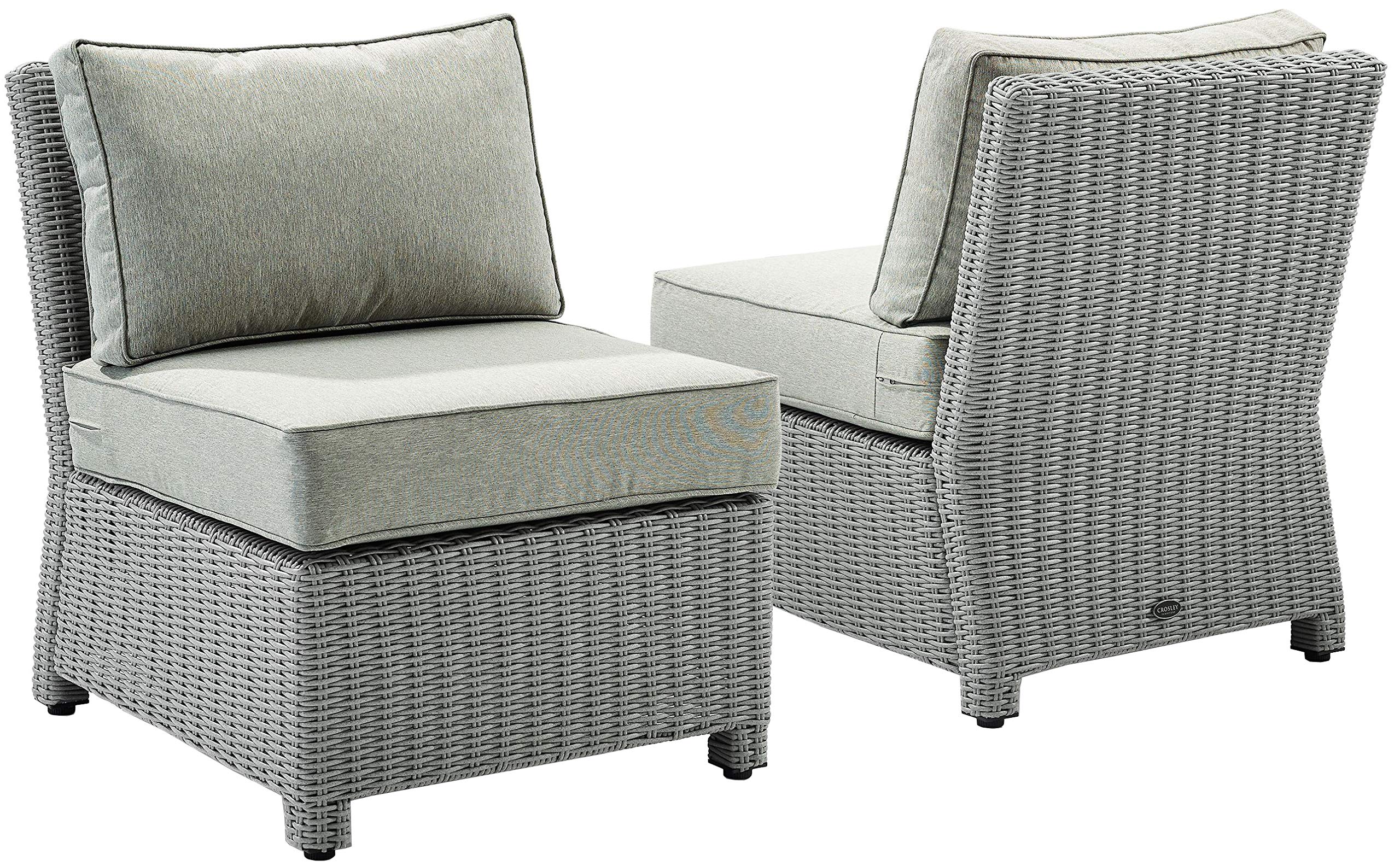 Crosley Bradenton 2-Piece Outdoor Wicker Chair Set with Gray Cushions - Patio Furniture for Conversation, Porch, Deck & Backyard Relaxation