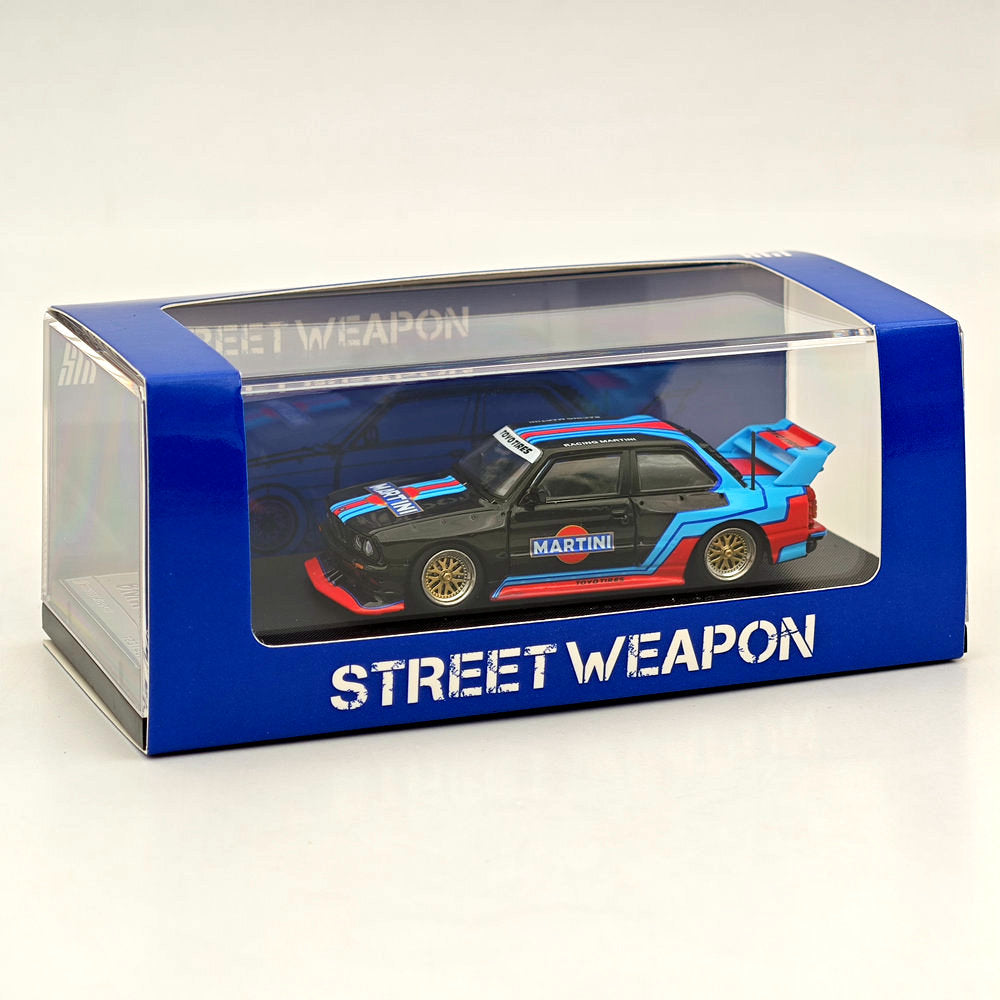 1/64 Scale Street Weapon SW BMW LTO E30 M3 Martini Black Diecast Model Car - Collectible Miniature Vehicle for Display, Racing Enthusiasts & Car Lovers
