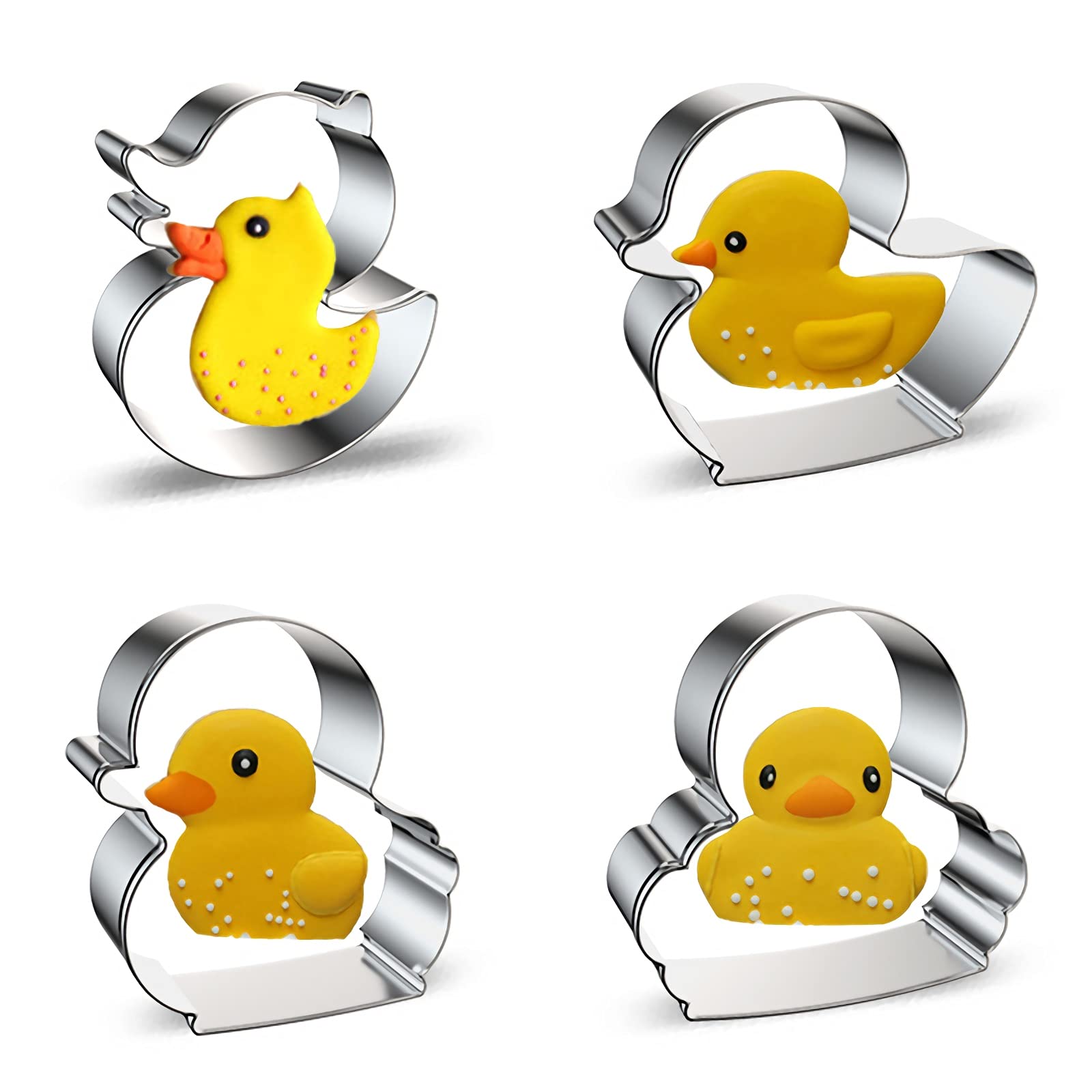 4-Piece Duck & Duckling Stainless Steel Cookie Cutter Set - Durable Metal Biscuit Molds for Baking, Fondant, Fruit Shapes, Kids Birthday Party Decor & DIY Crafts - Perfect for Christmas Cookies, Baby Showers & Baking Gifts