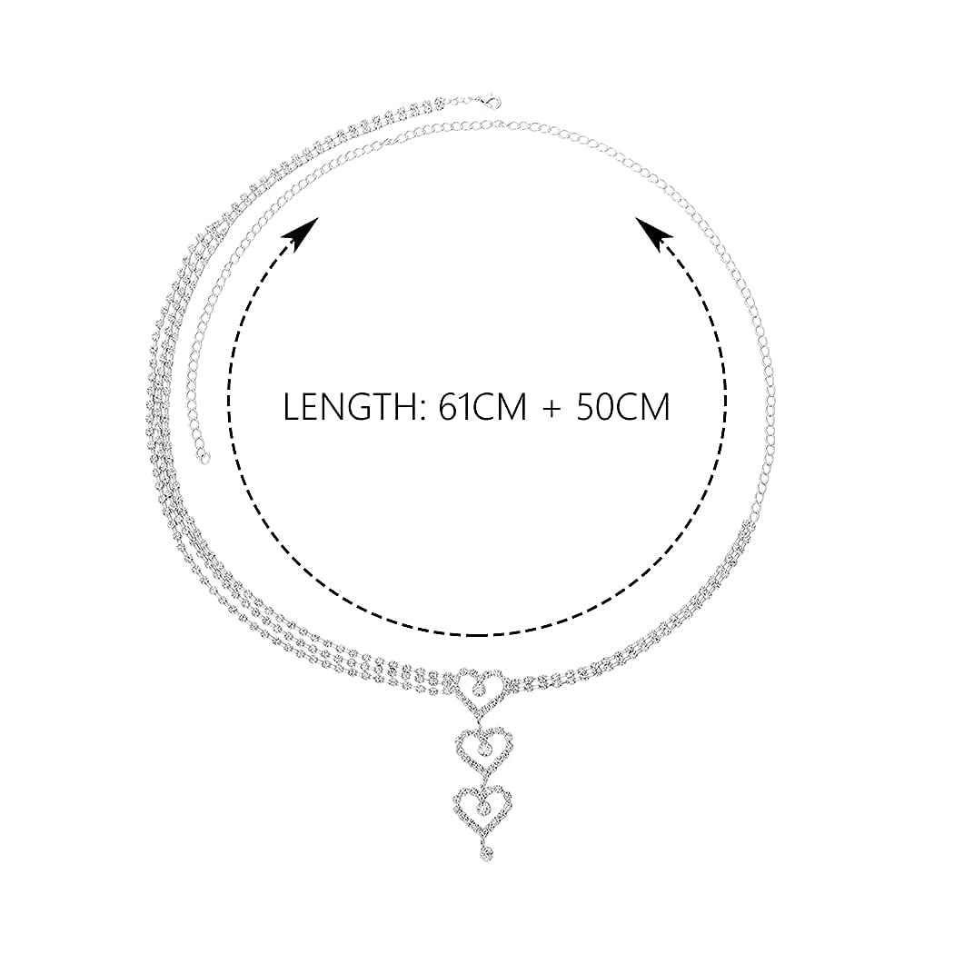 Silver Rhinestone Heart Belly Chain for Women - Elegant Body Jewelry for Parties, Beach & Festivals | Waist Belly Chain Body Jewelry
