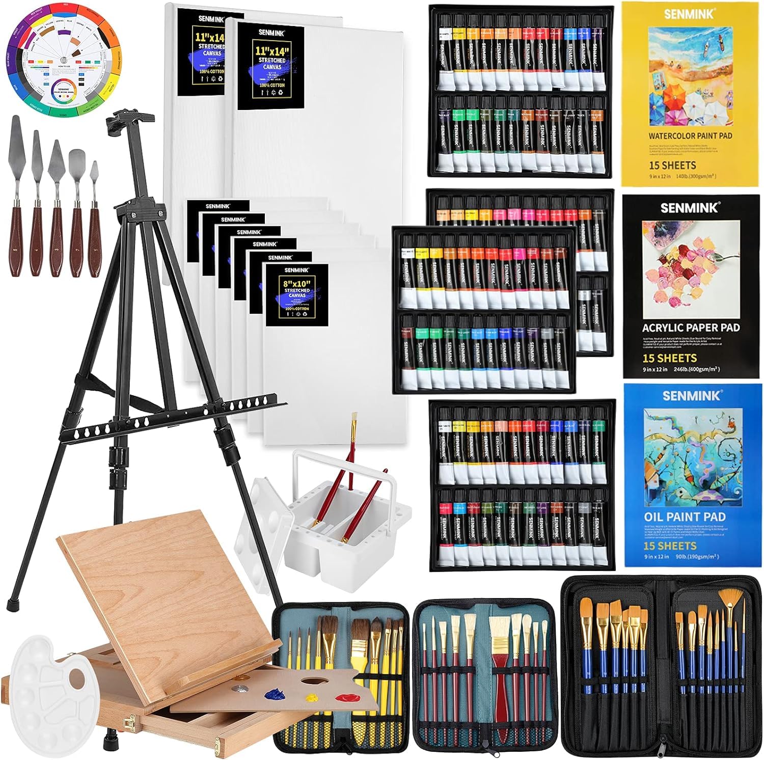 149-Piece Professional Artist Painting Set with Aluminum & Beech Wood Easel - 48 Acrylic & Oil Paints, 24 Watercolors - Complete Art Supplies Kit for Beginners, Adults & Professional Artists - Perfect for Studio, Classroom & Home Art Projects