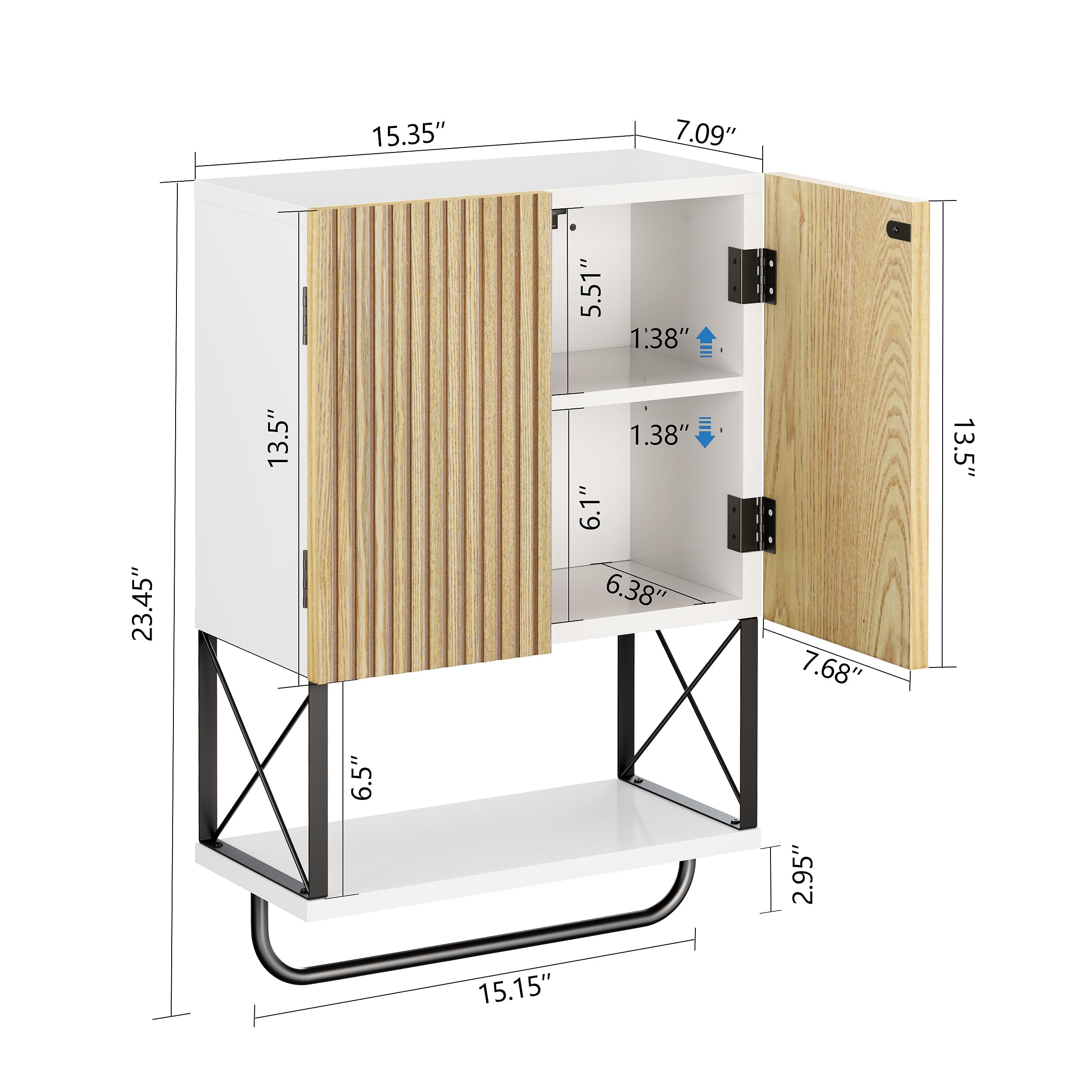 Fluted Wall Mounted Medicine Cabinet with Towel Bar - White Bathroom Storage Organizer for Above Toilet Space | Perfect for Small Bathrooms, Powder Rooms & Apartment Living