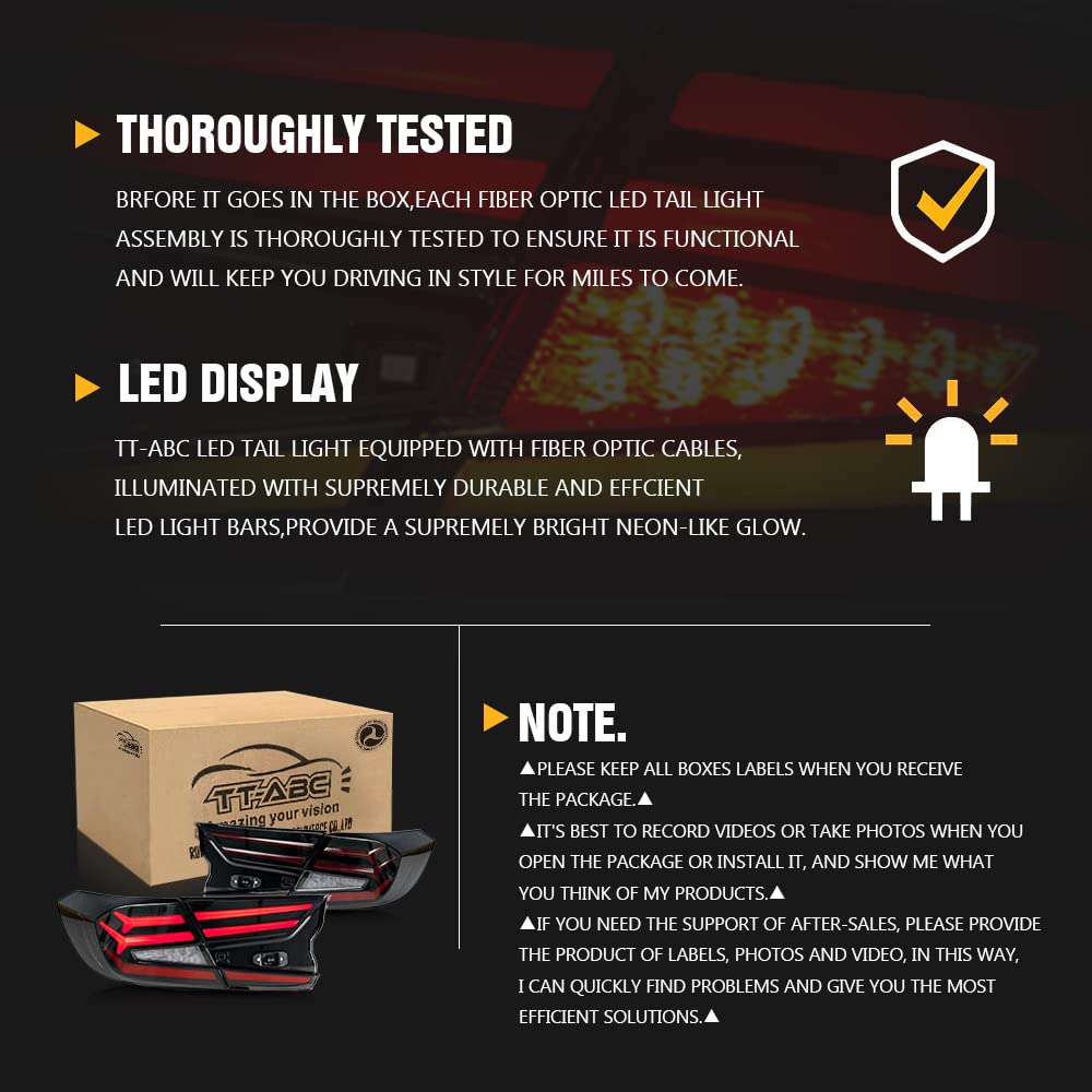 2018-2022 Honda Accord 10th Gen LED Taillights - Sequential Animation Tail Light Assembly Replacement for EX/EX-L/LX/Sport/Touring/Hybrid Models | Fishbone Design | Rear Lights Accessories | Perfect for Custom Upgrades & Nighttime Safety