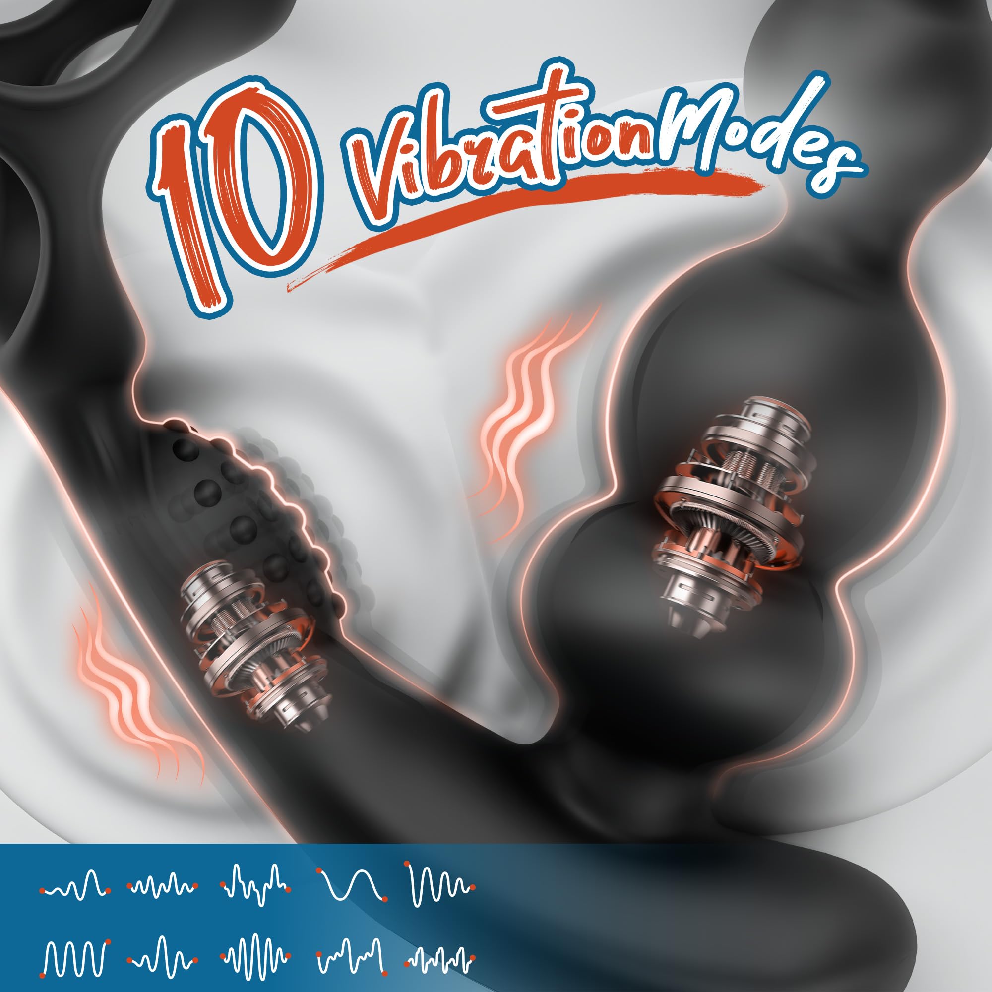 Men's Anal Vibrator with Cock Ring - 3 Rotation & 10 Vibration Modes for Couple Play