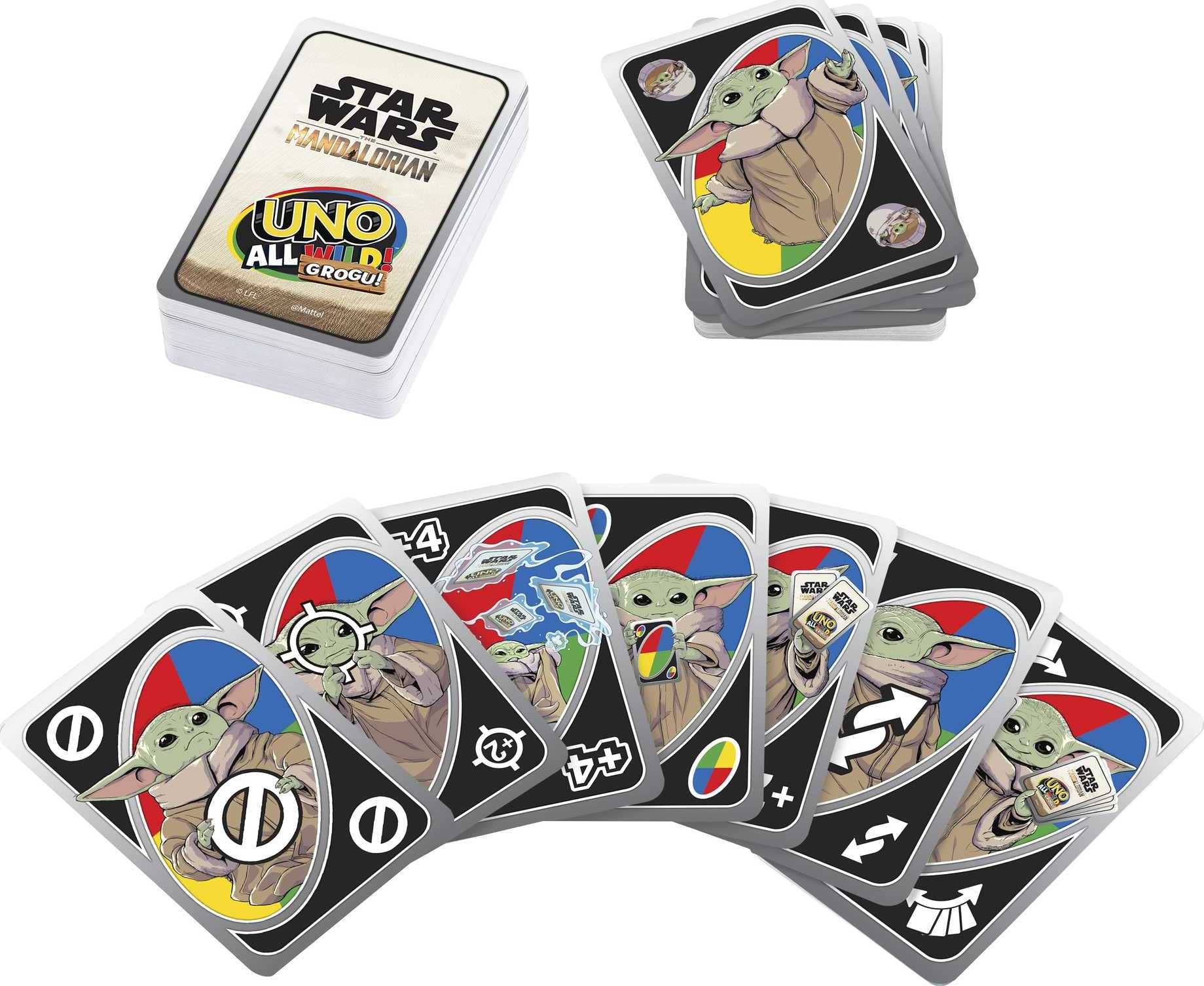 Mattel Games UNO The Mandalorian All Wild Grogu Card Game for Kids & Adults - Star Wars Themed Deck with Grogu Images & Special Rules, 2-10 Players - Fun Family Game Night & Party Entertainment