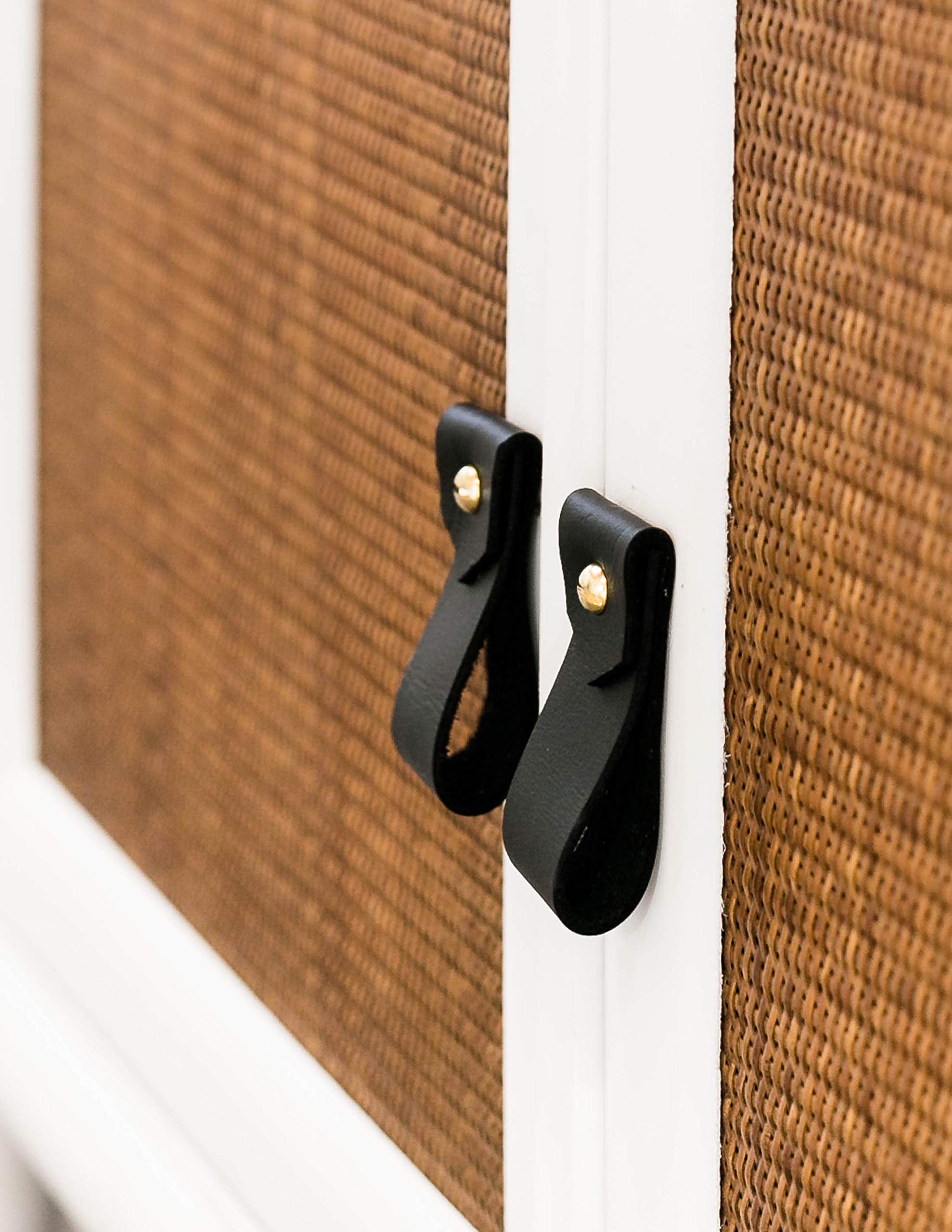 KEYAIIRA - Minimalist Leather and Brass Drawer Pulls - Modern Kitchen Cabinet Handles, Farmhouse Dresser Knobs, Scandinavian Furniture Hardware - Perfect for Kitchen Cabinets, Dressers, and Home Decor