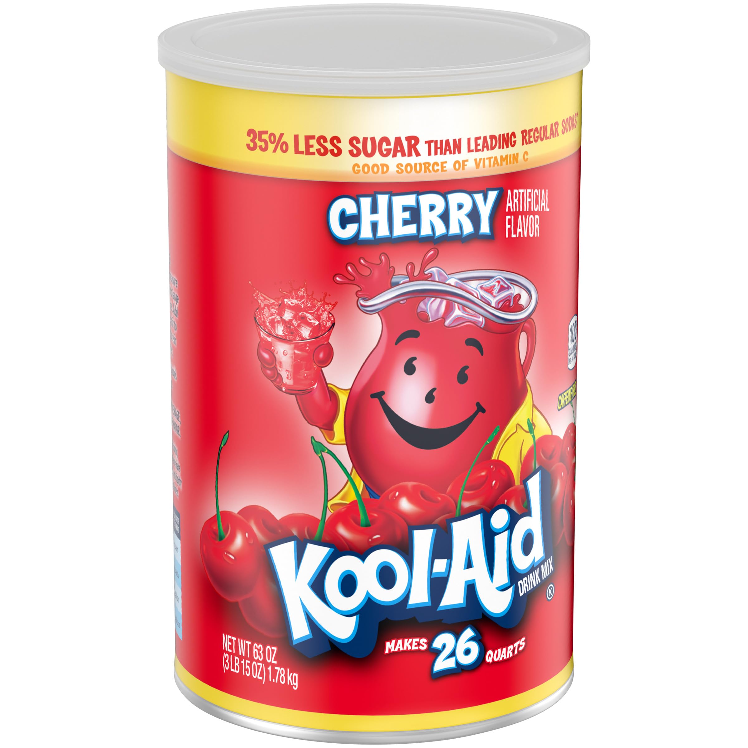 Kool-Aid Caffeine-Free Jumbo Cherry Sweetened Powdered Drink Mix - 63 oz Canister (1 Count) | Refreshing Beverage for Parties, BBQs & Family Gatherings