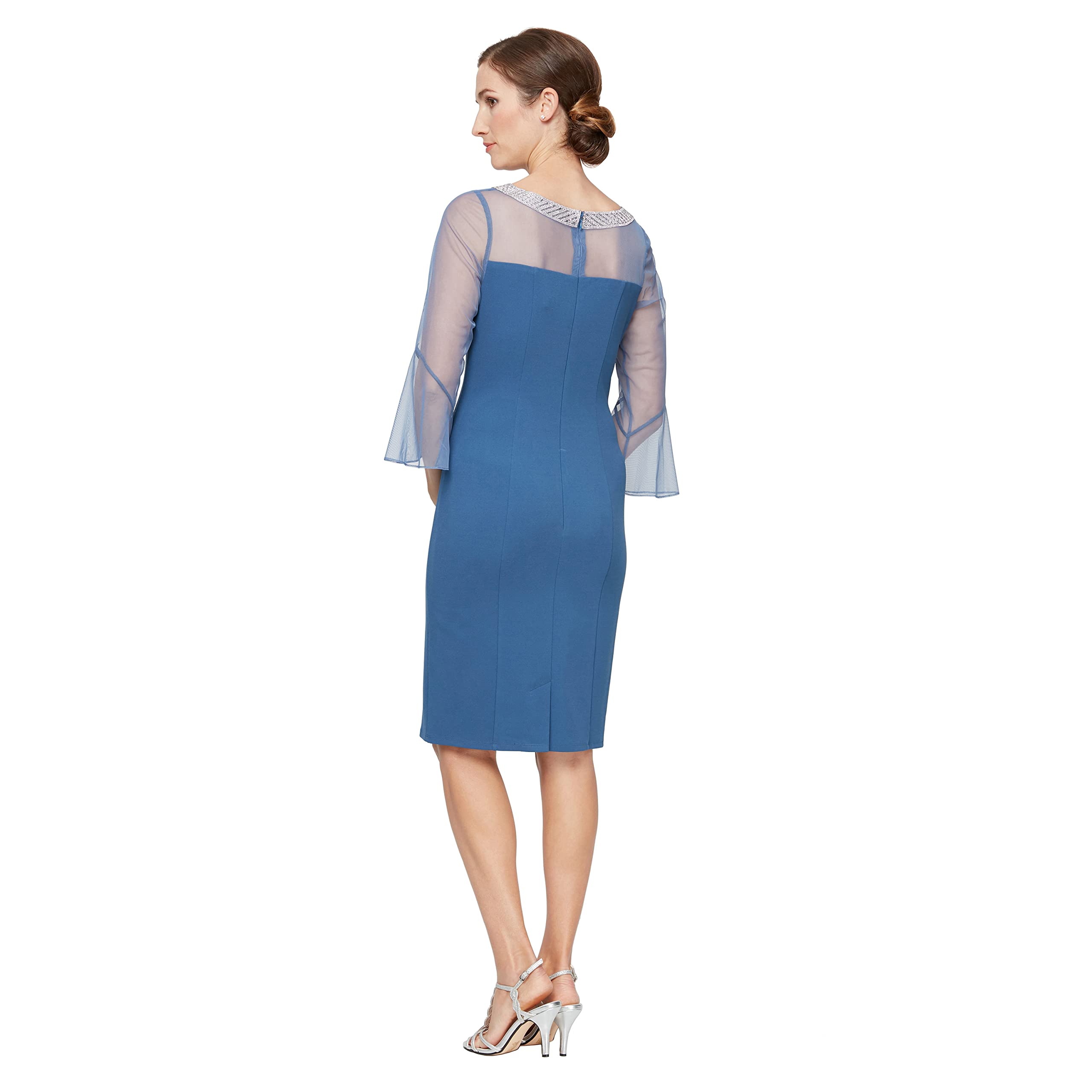 Alex Evenings Women's Short Shift Dress with Embellished Illusion Detail - Elegant Cocktail Party & Wedding Guest Dress for Women