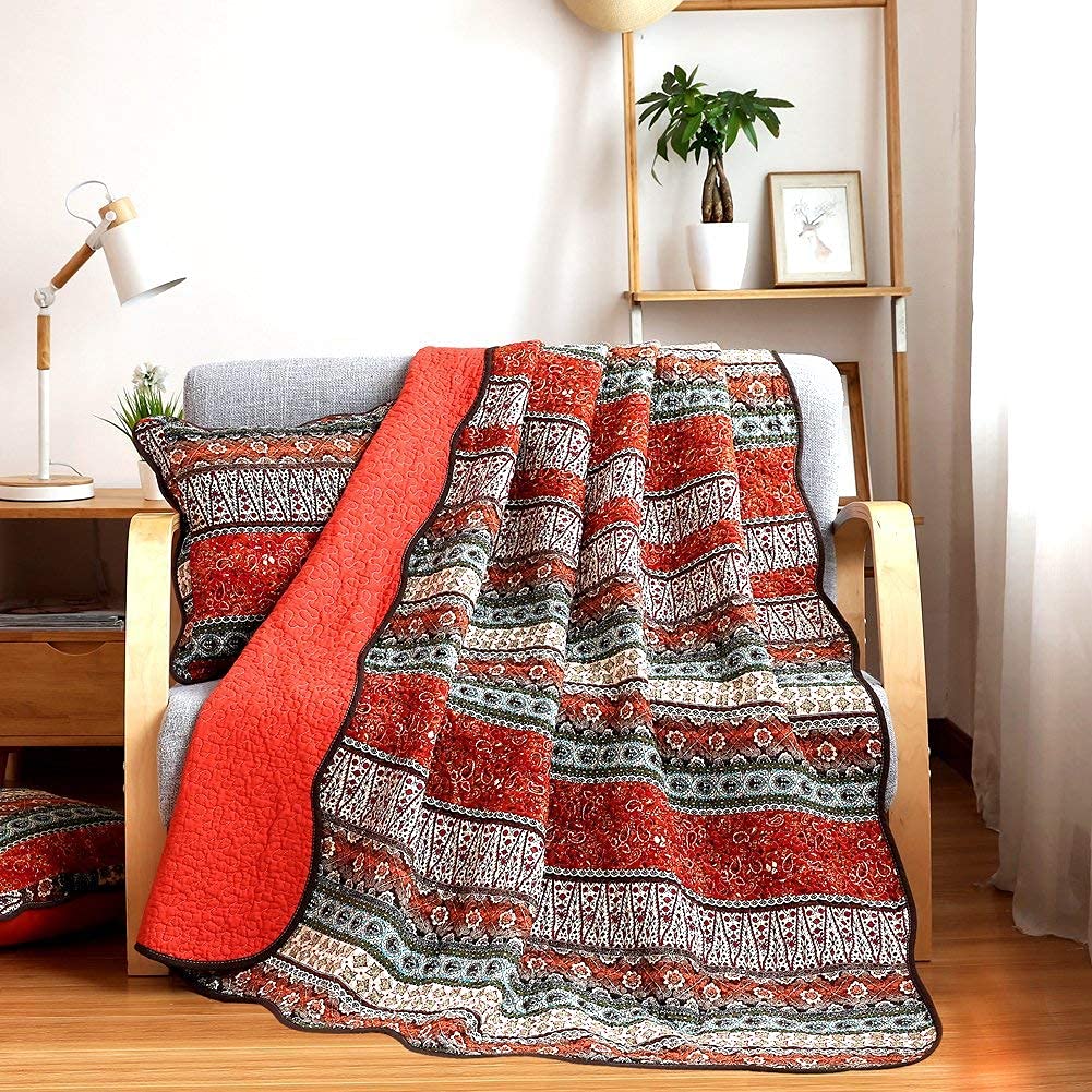 NEWLAKE Cotton Bedspread Quilt Set - Reversible Patchwork Coverlet with Striped Classic Pattern | Soft Bedding for Master Bedroom, Guest Room & Dorm Decor