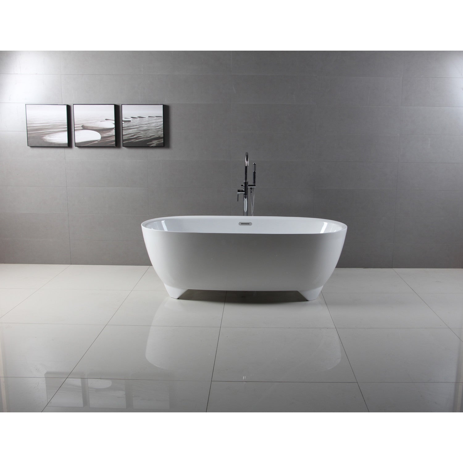 Aqua Eden 67-Inch Freestanding Acrylic Oval Bathtub with Drain - Glossy White - Double Ended Soaking Tub for Luxury Bathrooms & Spa Retreats