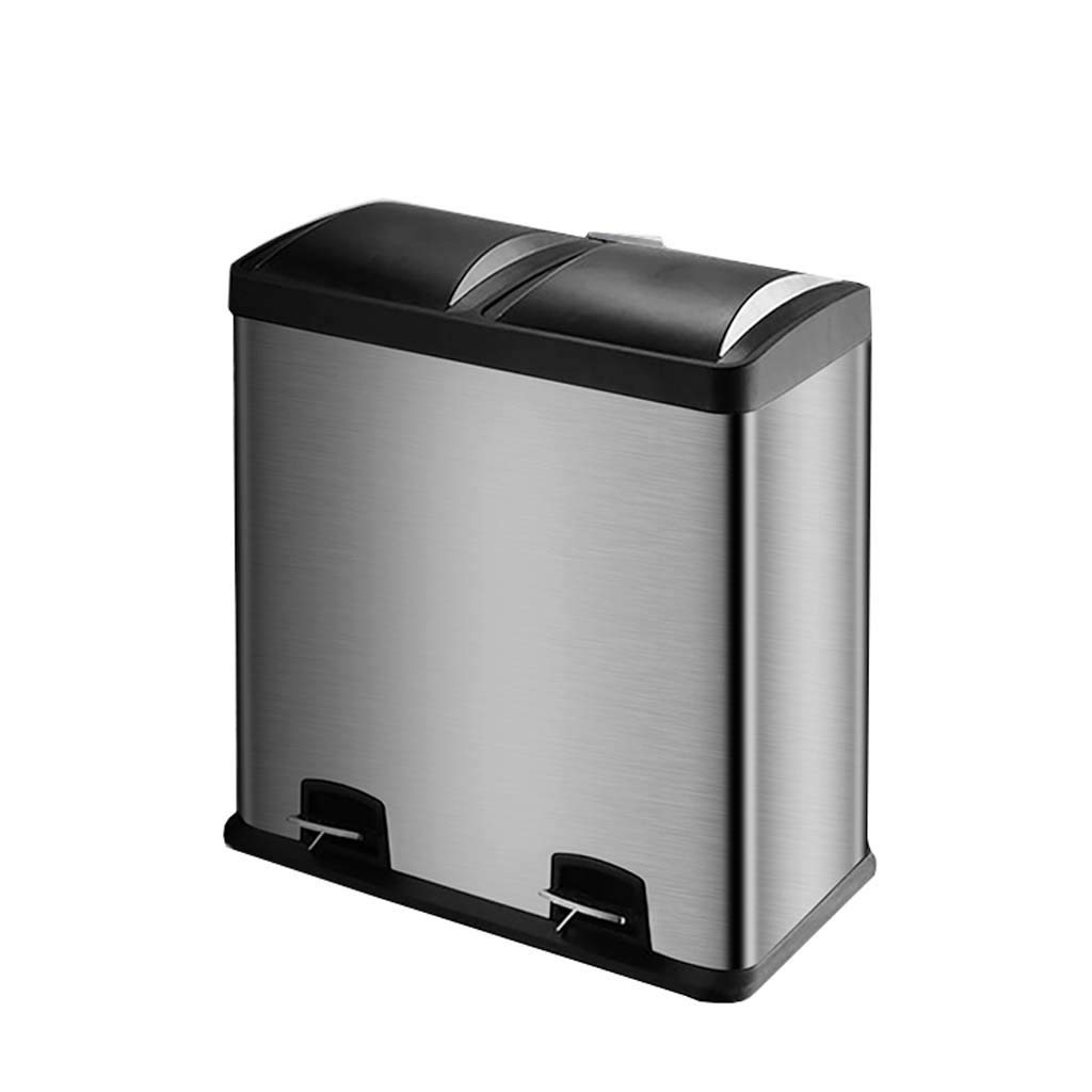 13 Gallon Stainless Steel Trash Can with Lid & Foot Pedal - Dual Compartment Kitchen Waste Bin for Recycling & Garbage - Silver | Perfect for Home, Office & Restaurant Use
