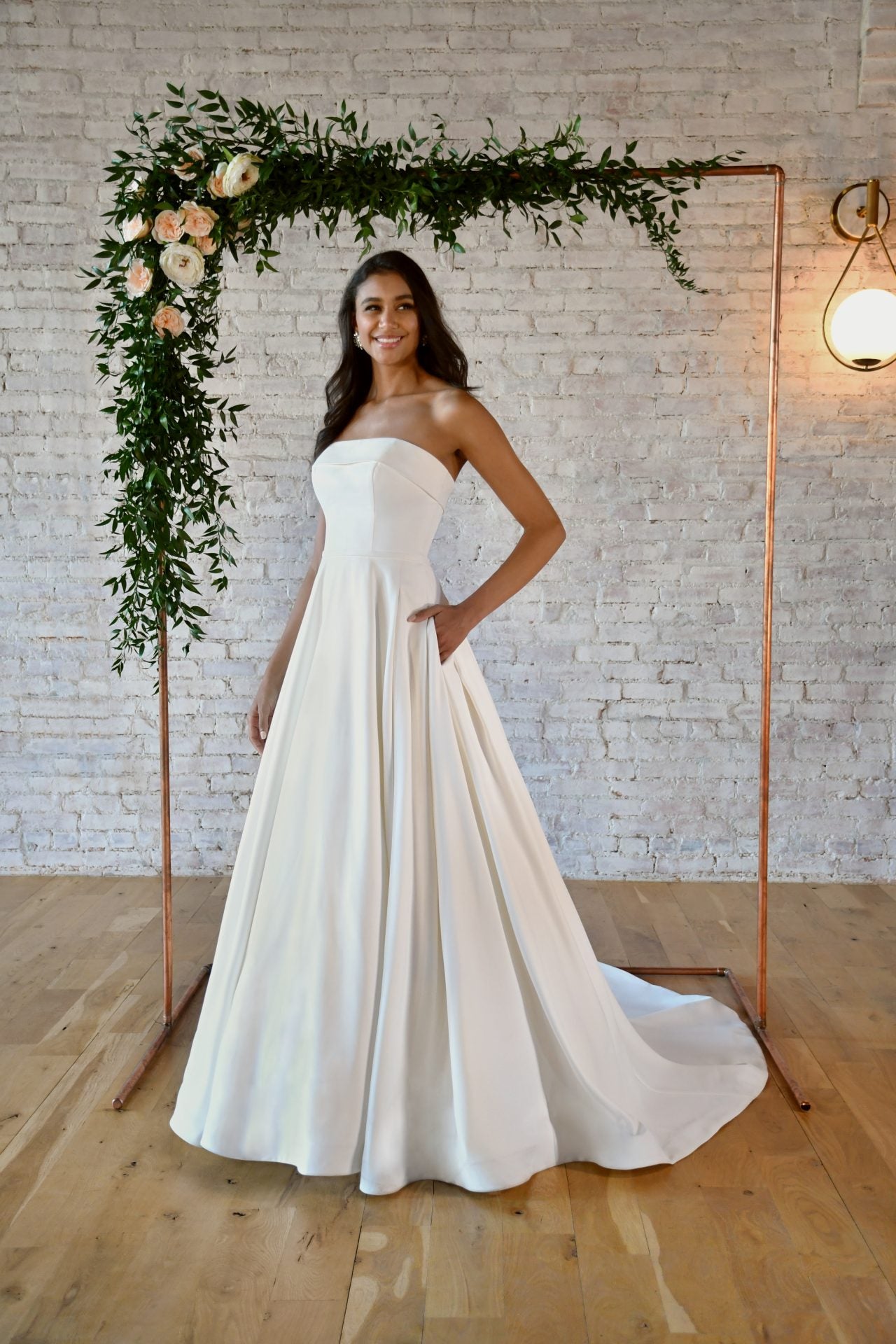 Bristol Dove Satin Wedding Dress by Stella York – Elegant A-Line Gown for Brides, Perfect for Church & Outdoor Ceremonies