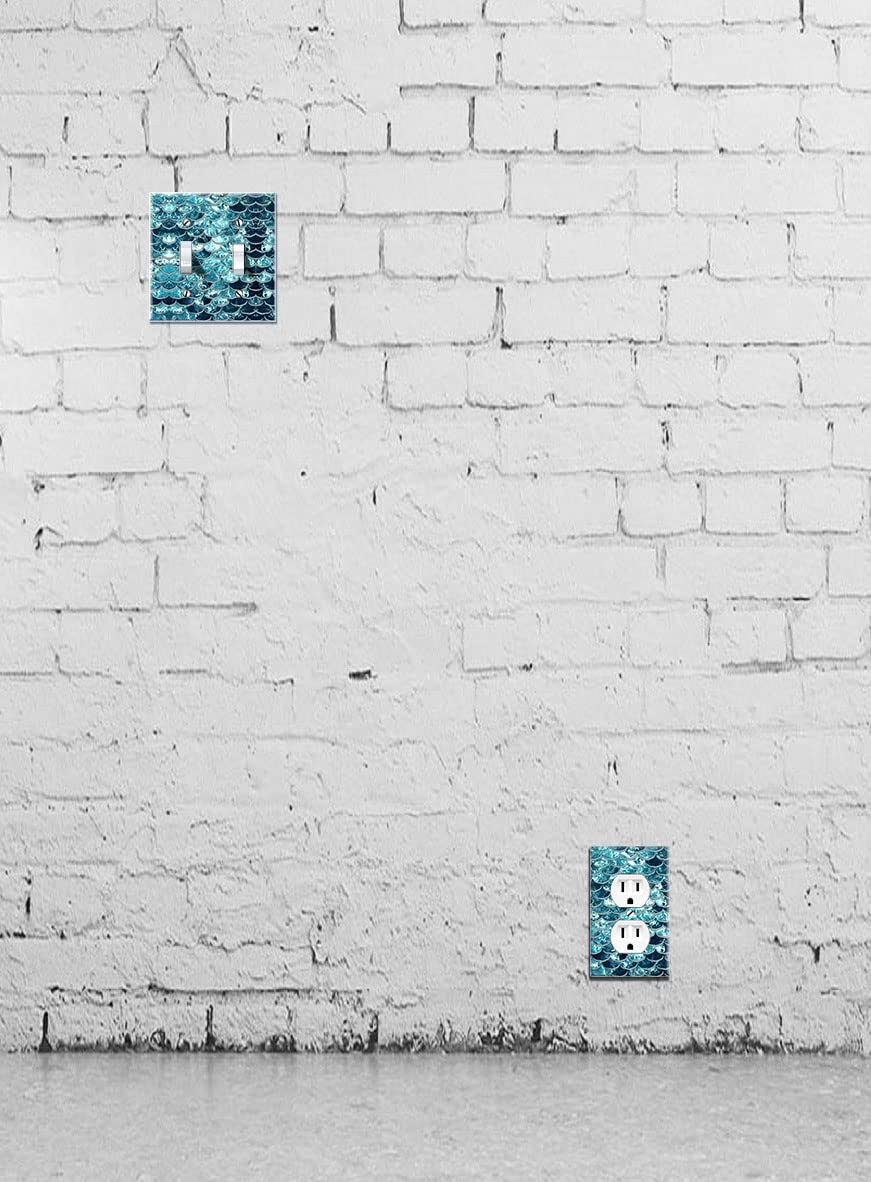 WIRESTER 2-Pack Double Gang Toggle Light Switch Plate Cover - Mermaid Scales Blue Wave Design for Home & Office Decor | Easy Installation & Durable Material