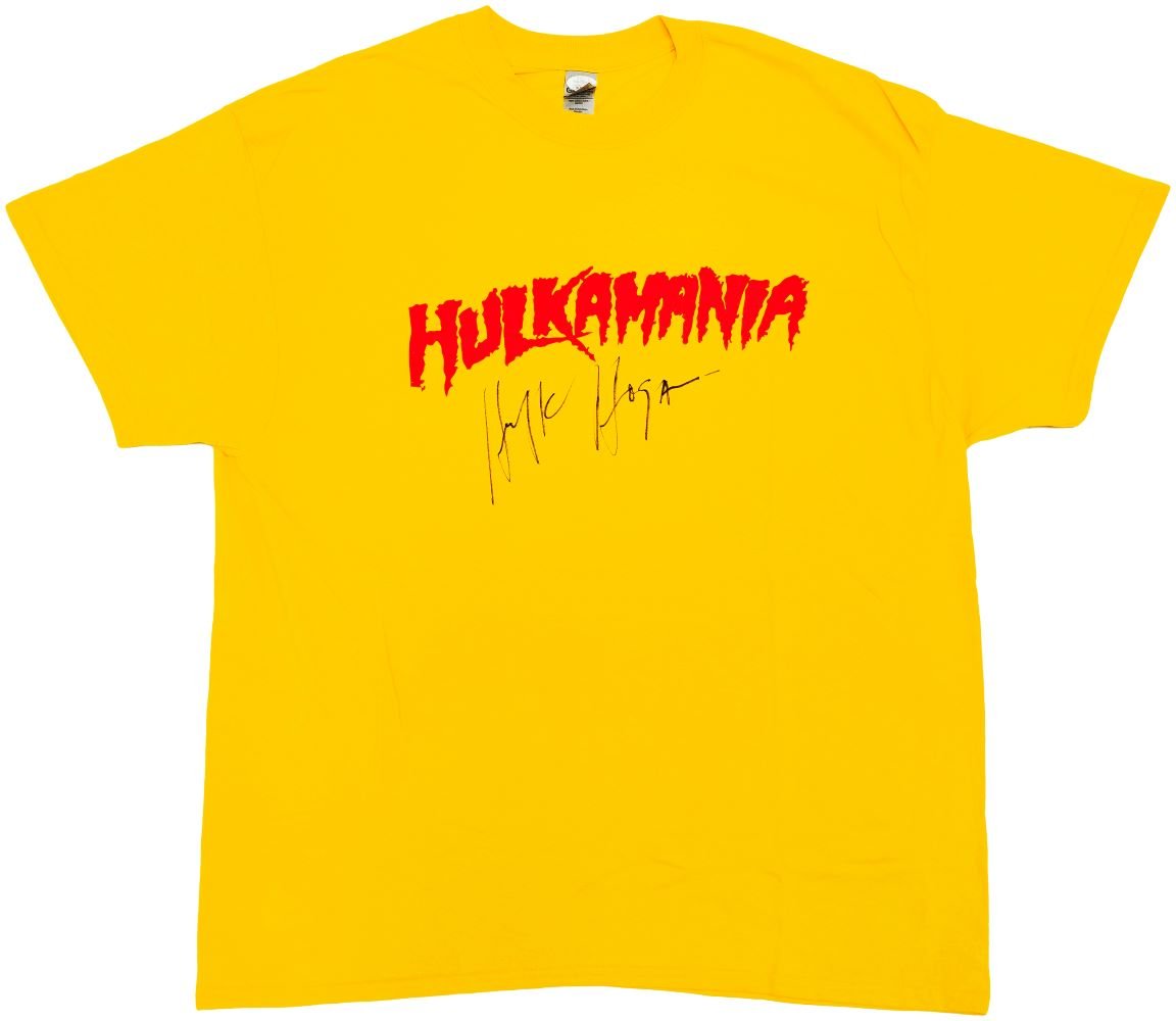 Authentic Hulk Hogan Signed WWE Hulkamania Yellow T-Shirt with JSA ITP Certificate - Perfect for Wrestling Fans, Collectors & Memorabilia Displays