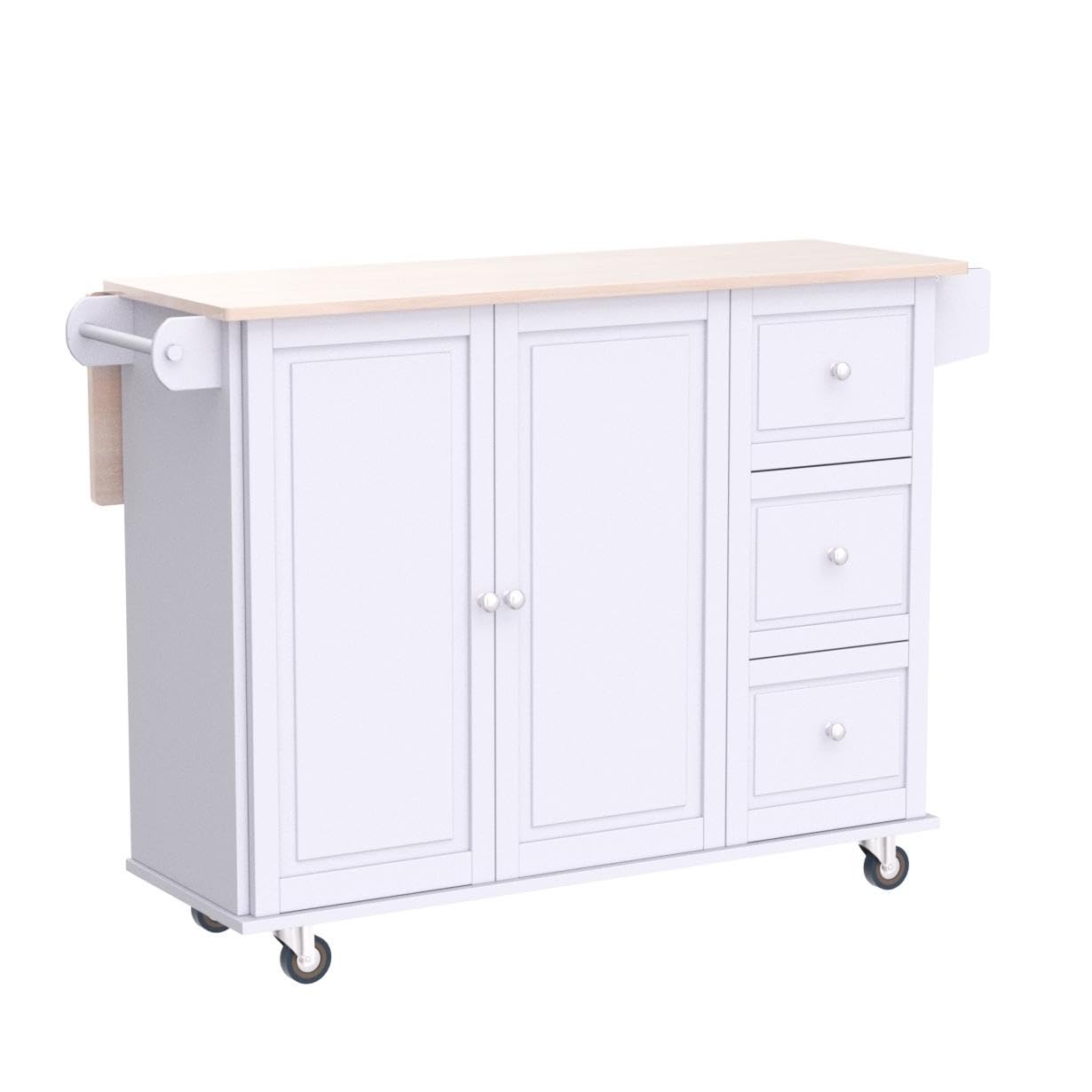 PHI VILLA Portable Kitchen Island Cart on Wheels with Drop Leaf & Storage - Mobile Kitchen Workstation for Small Spaces, Ideal for Food Prep, Dining & Extra Counter Space
