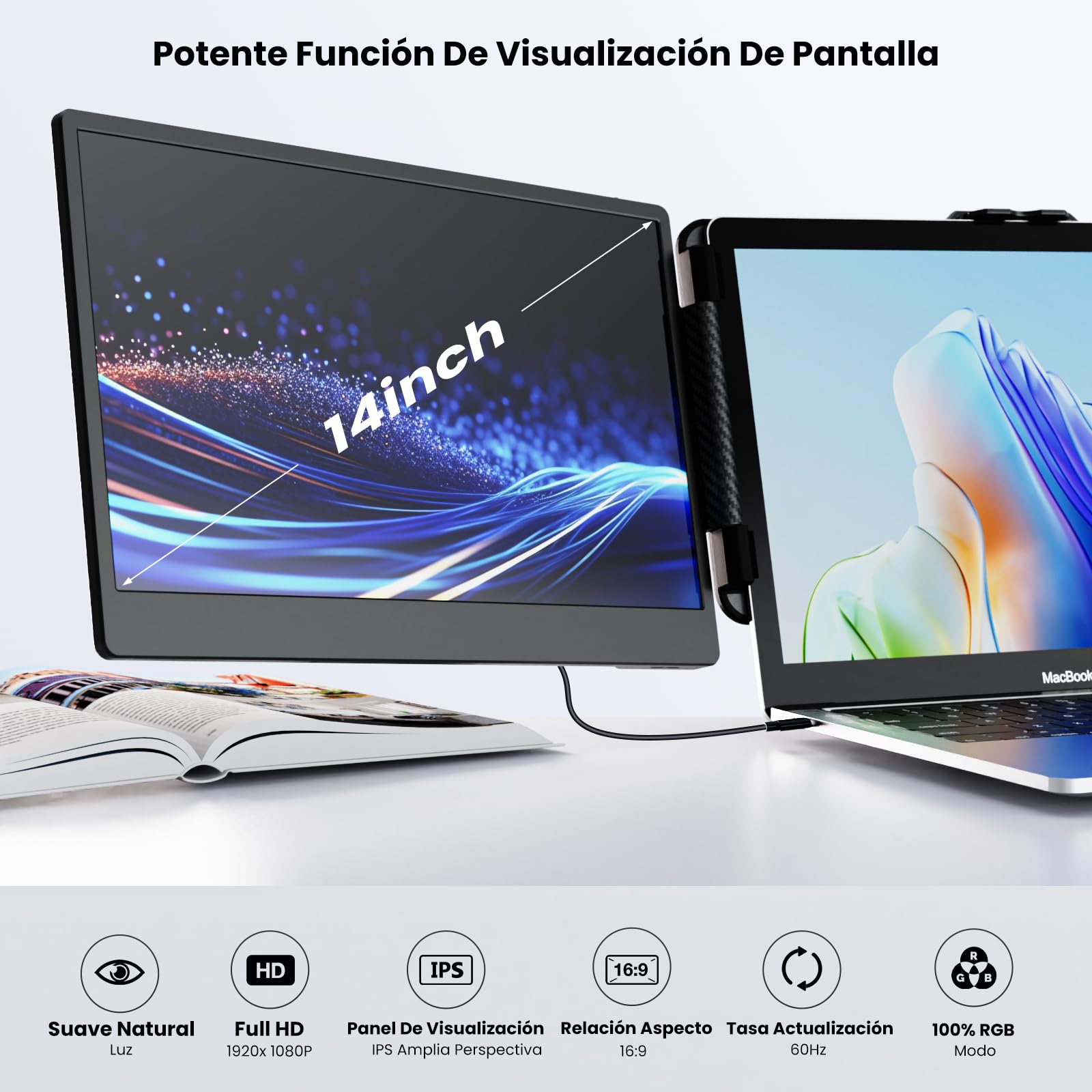 SMISEACOW S2 Portable Monitor - 14 Inch FHD 1080P Laptop Screen Extender with HDMI, USB-C for Travel, Business & Gaming | Dual Monitor Setup for Office, Home & Remote Work
