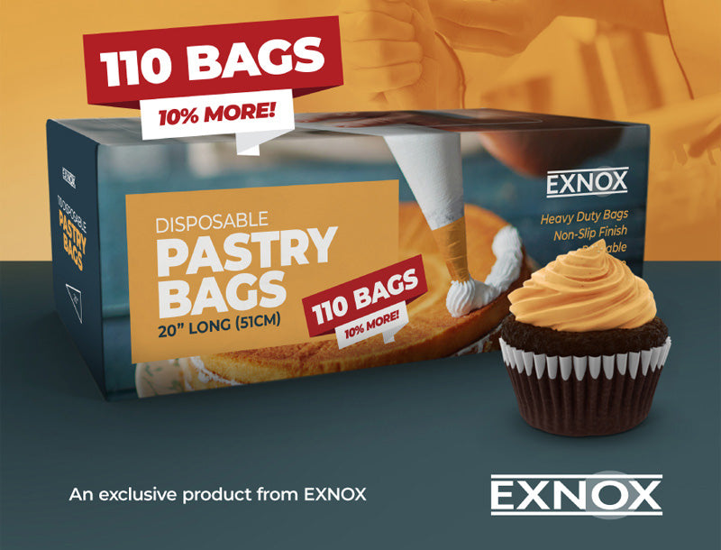 Exnox 110 Disposable Pastry Bags - Pack of 20 | Premium Baking & Cake Decorating Supplies for Home Bakers & Professional Chefs | Perfect for Icing, Piping, and Dessert Making