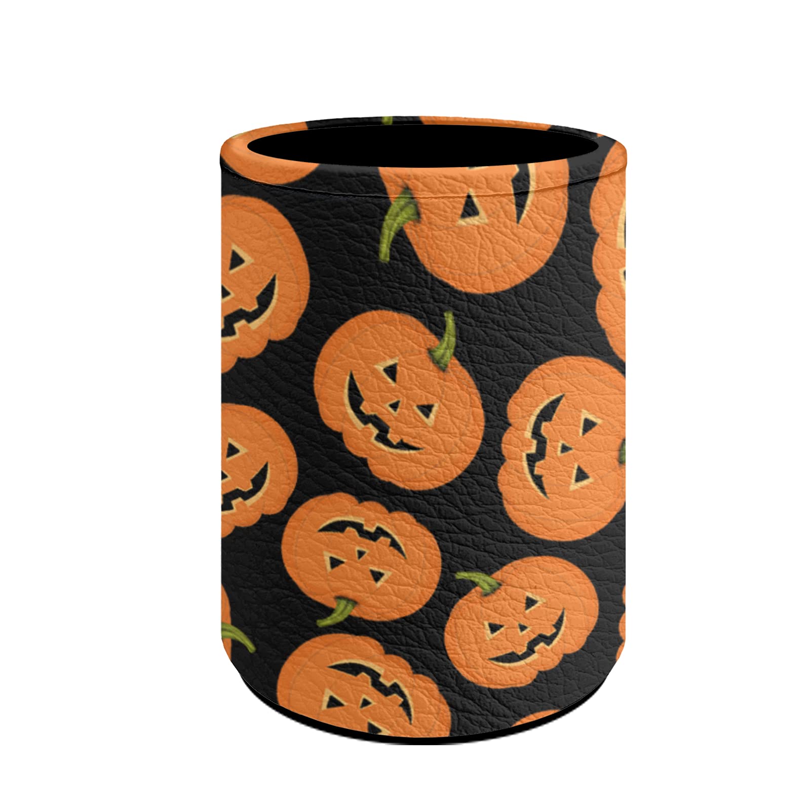 Frestree Round PU Leather Pumpkin Pencil Holder - Desk Organizer for School, Home & Office - Halloween Decor & Makeup Brush Cup (Orange) - Perfect for Student Supplies, Pen Storage & Seasonal Decorations