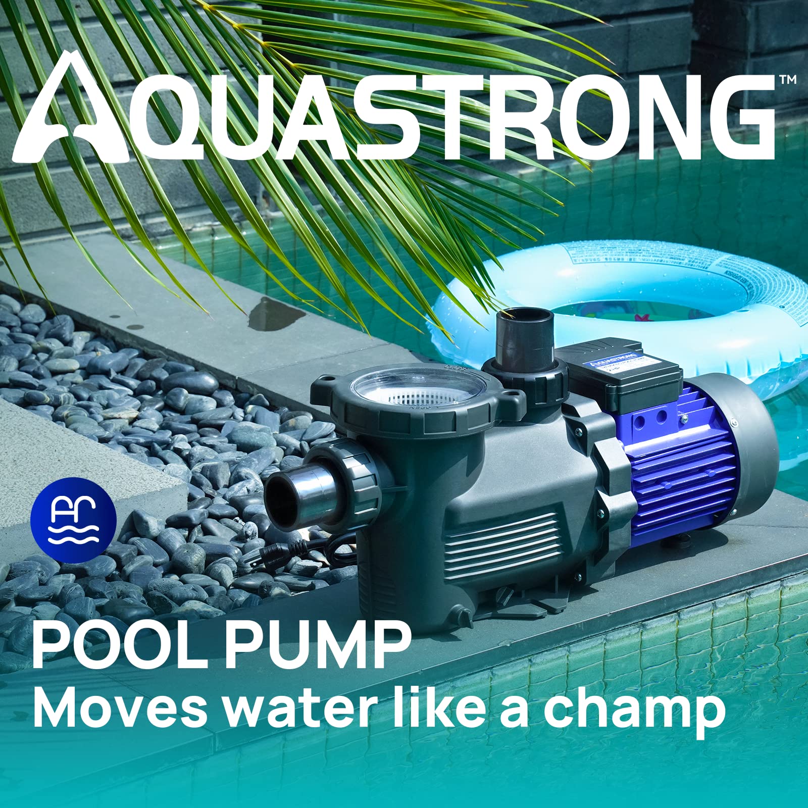 AQUASTRONG High Flow 2HP In-Ground & Above Ground Pool Pump (Single Speed, 8917 GPH, 220V) - Perfect for Large Swimming Pools, Spas, and Water Circulation Systems