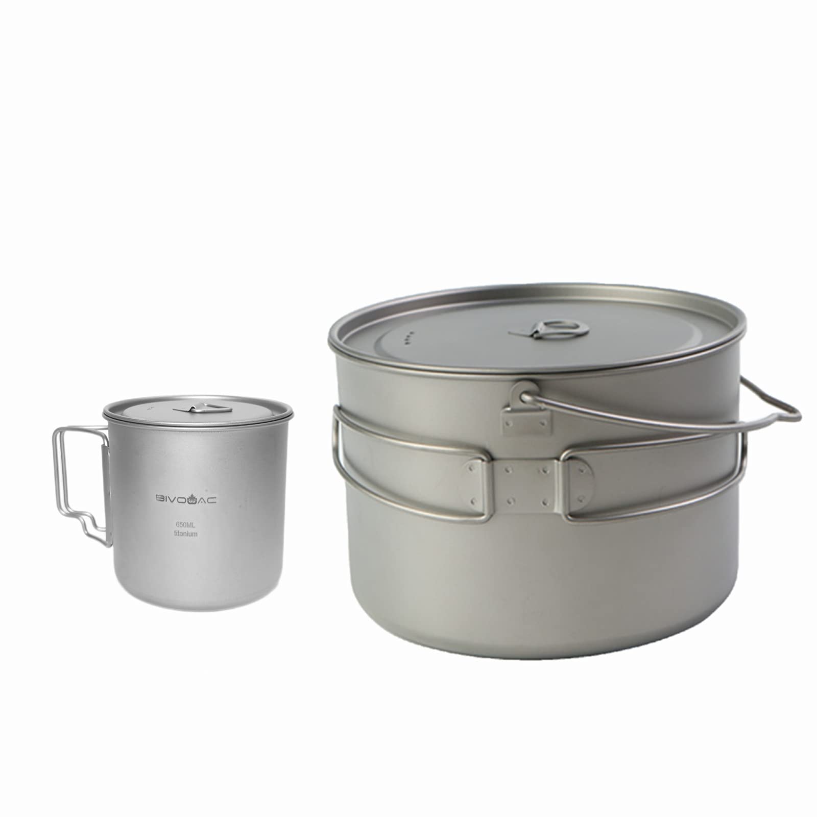 BIVOUAC 2800ml Titanium Camping Cookware Set - Lightweight Hanging Pot with 650ml Cup & Folding Handle for Backpacking, Hiking, Outdoor Cooking & Coffee Brewing (Ideal for Camping, Picnics & Survival Gear)