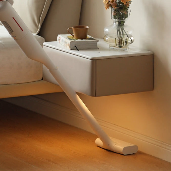 Organic Leather Floating Nightstand - Wall Mounted Cream Rock Board Shelf for Bedroom, Living Room & Office - Modern Minimalist Storage Solution
