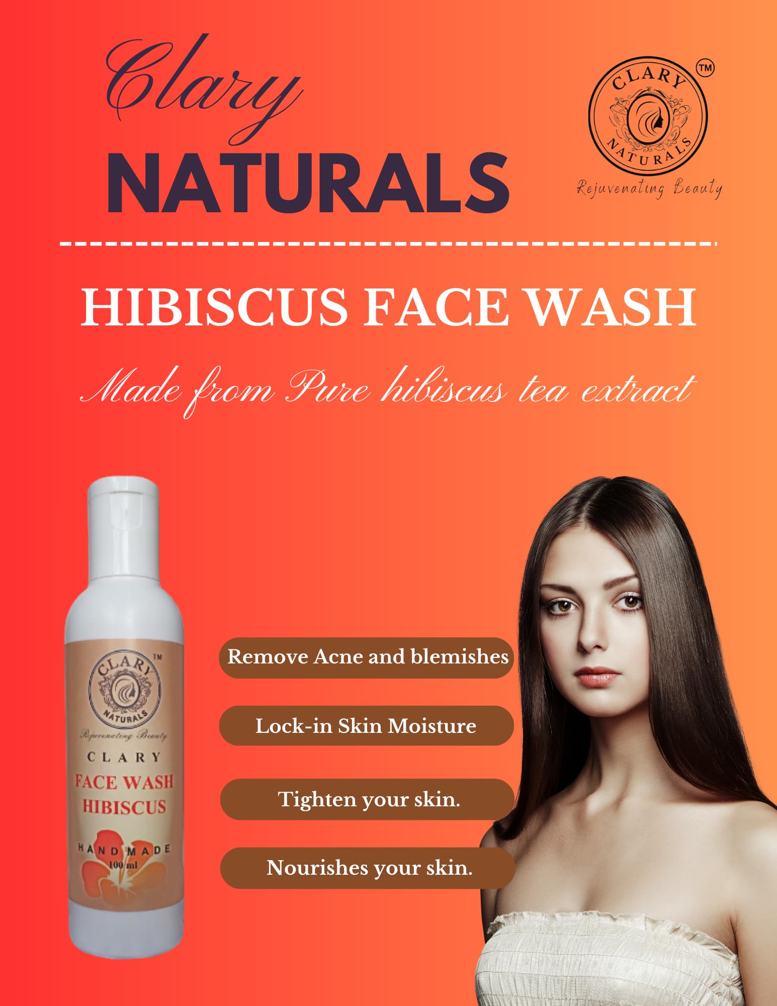 Clary Naturals Hibiscus Anti-Aging Face Wash - Sulfate & Paraben Free Cleanser for Men & Women | Natural Skincare for Youthful Glow | Perfect for Daily Face Cleansing & Anti-Wrinkle Care