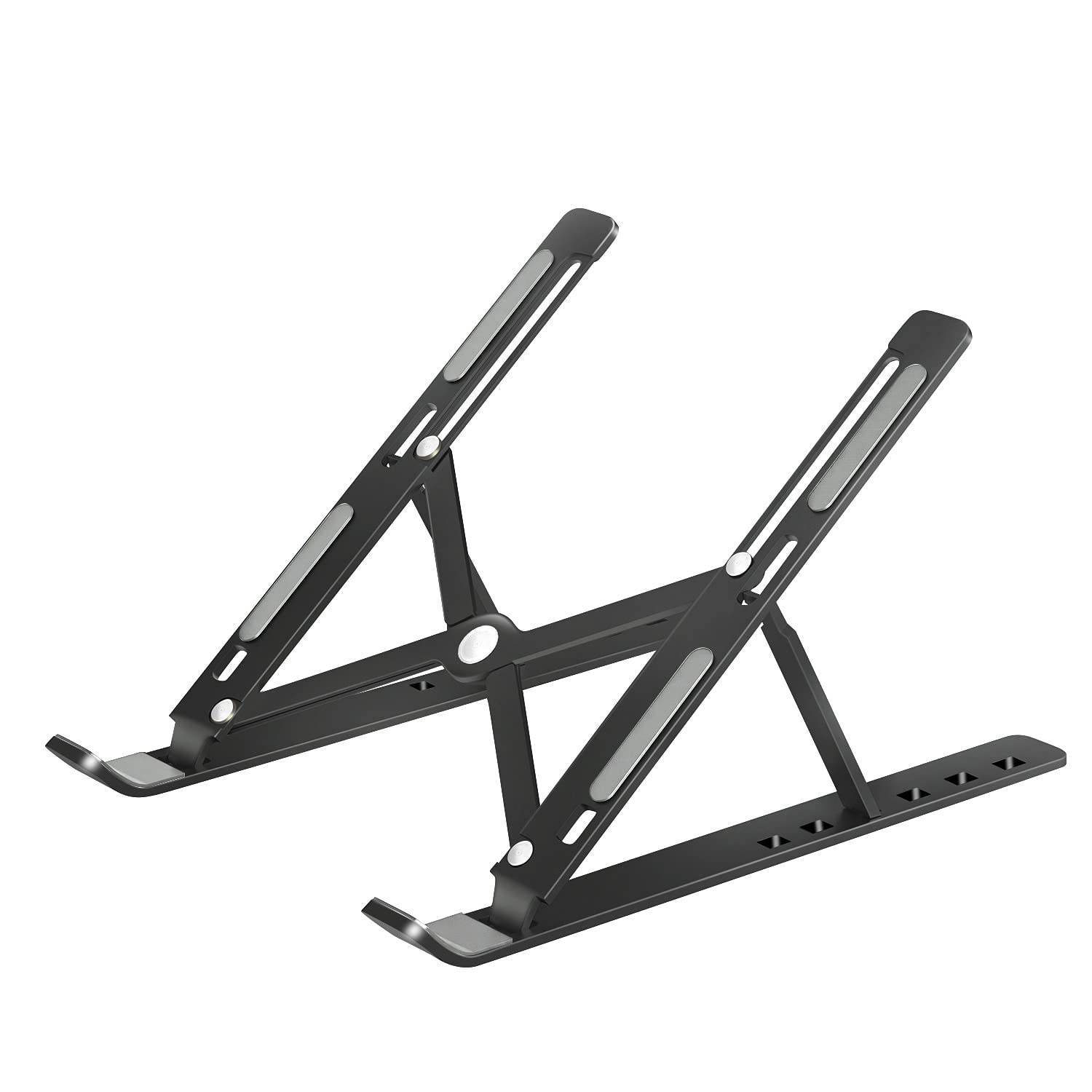 Portable Aluminum Foldable Laptop Stand - Adjustable Notebook Base Holder for Ergonomic Computer Support, Black - Ideal for Home, Office, and Travel Use