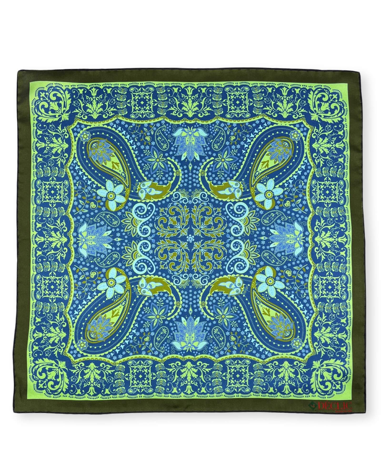 DÉCLIC Olney Paisley Pocket Square - Stylish Green Silk Handkerchief for Men's Formal Wear | Perfect for Weddings, Business Meetings & Special Occasions