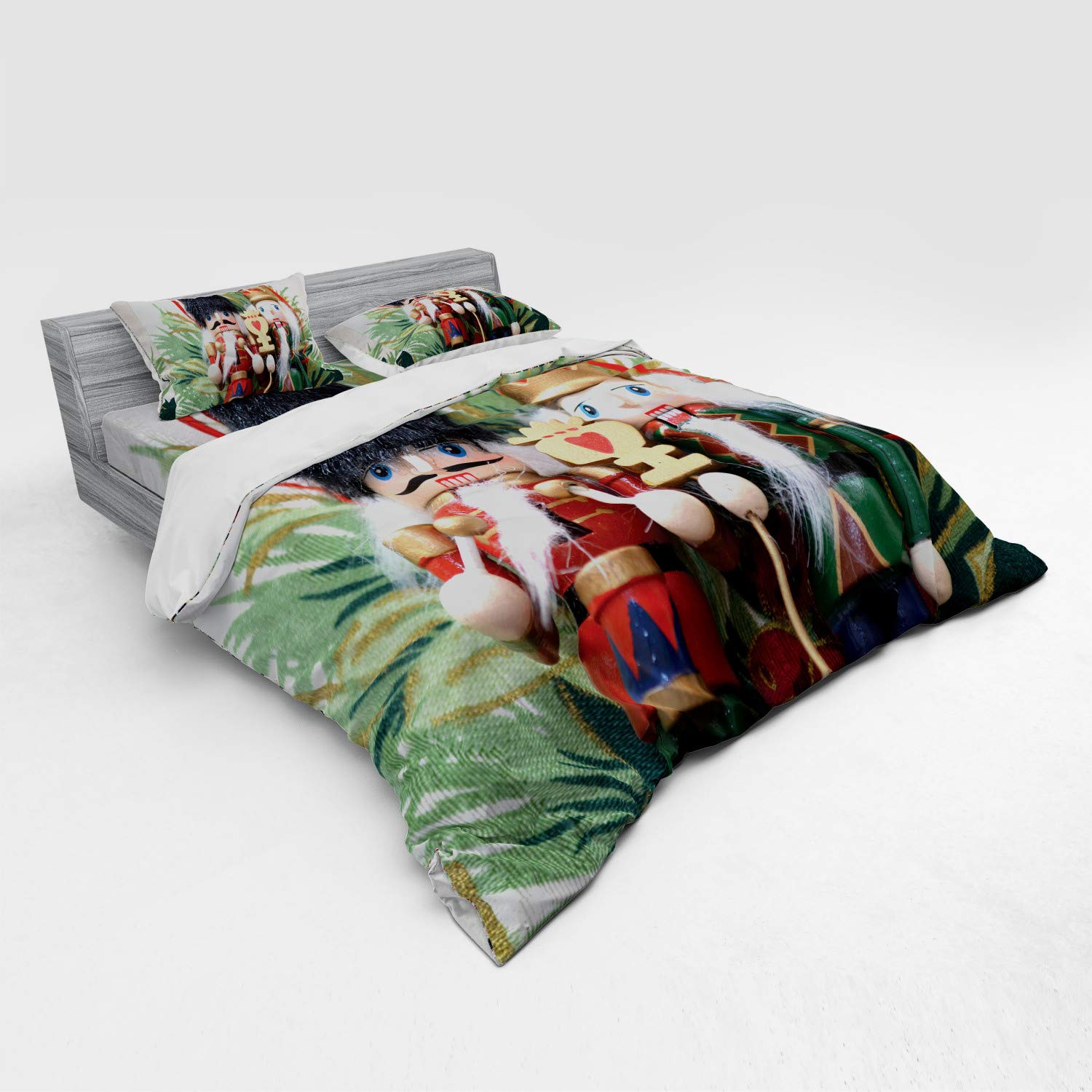 Lunarable Christmas Nutcracker Duvet Cover Set - 4 Piece King Size Bedding with Shams & Fitted Sheet - Festive Holiday Themed Toy Print with Clothes Hats Mustaches - Perfect for Winter Bedroom Decor & Seasonal Home Styling