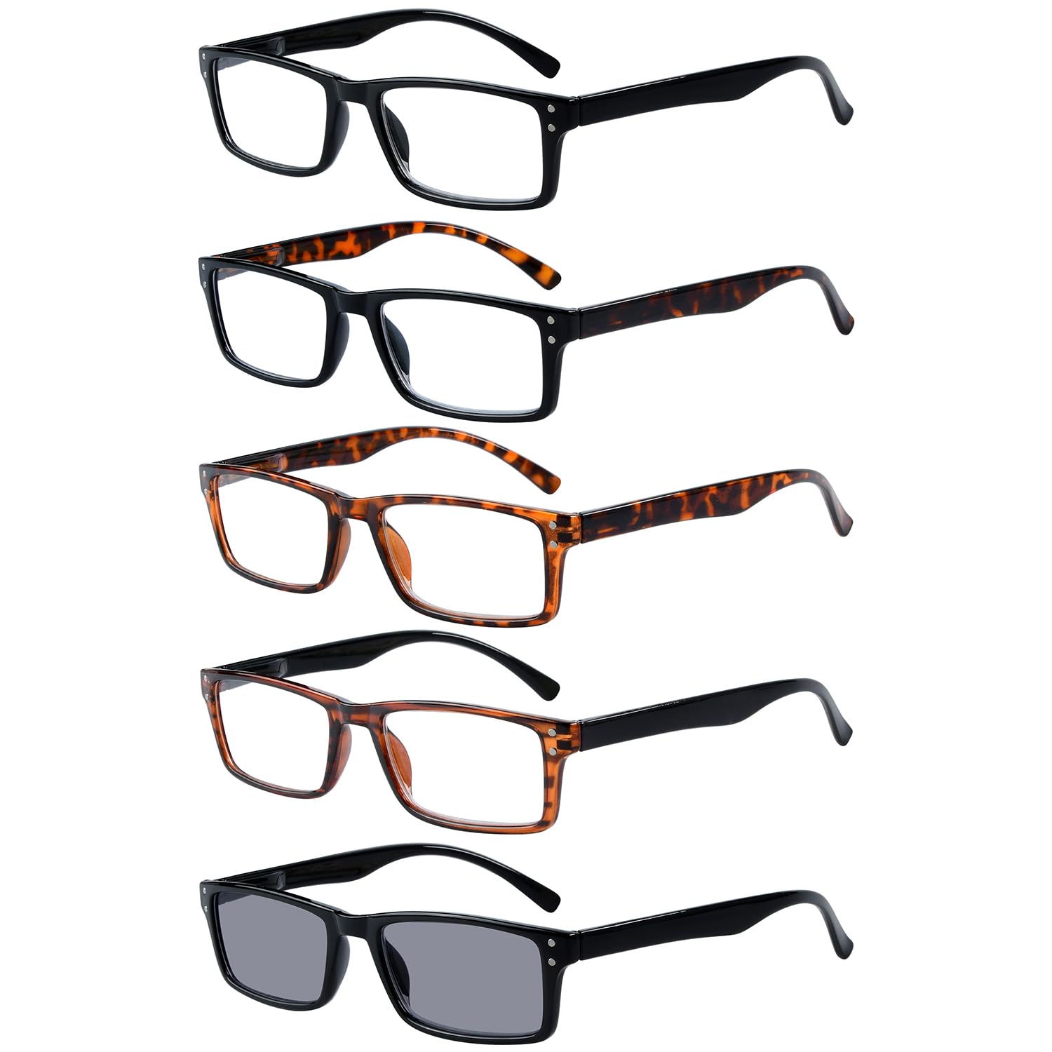 Eyekepper 5-Pack Vintage Style Reading Glasses with Spring Hinges - Blue Light Blocking Computer Glasses for Men & Women - Perfect for Reading, Office Work, and Screen Time