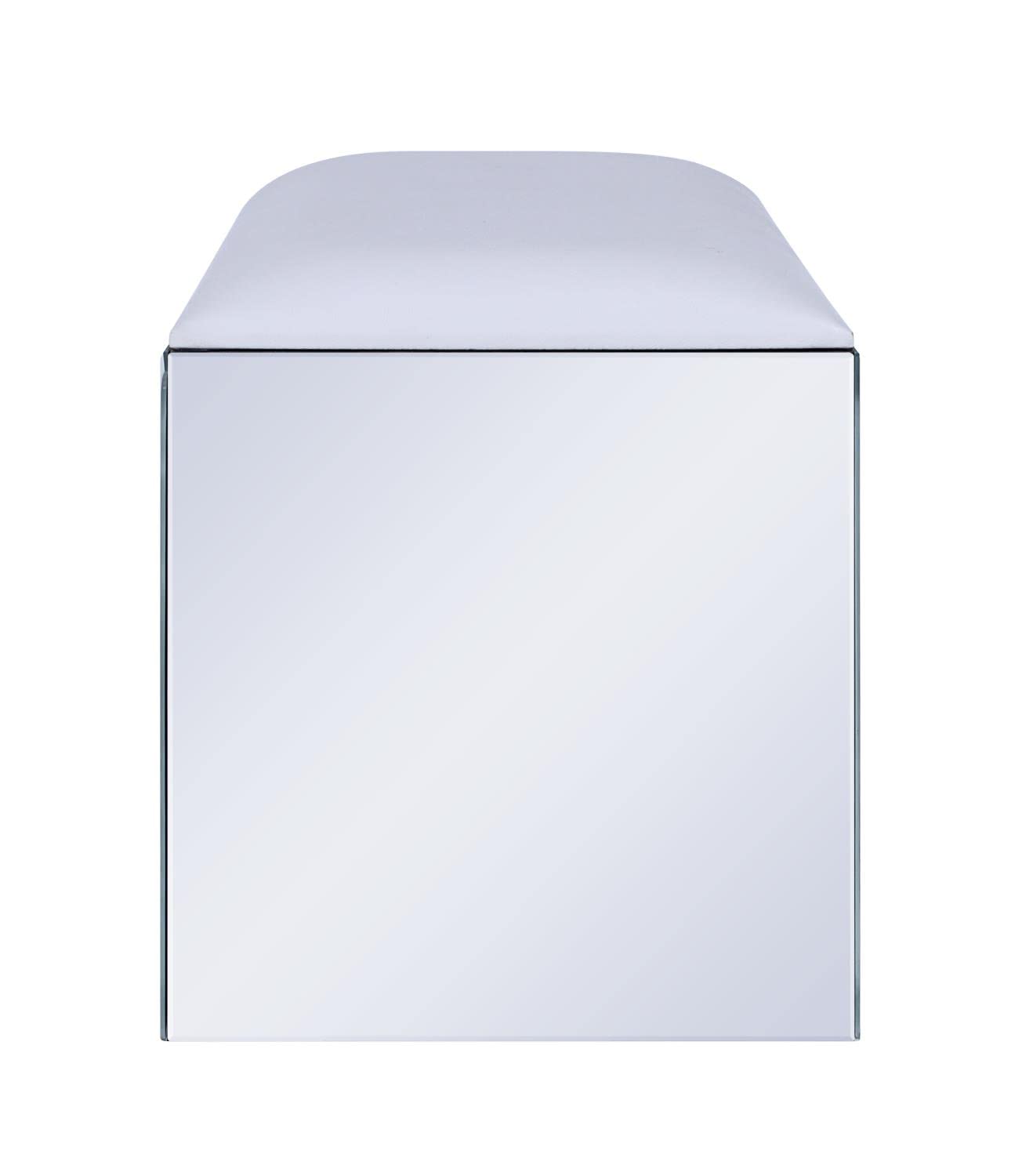 ACME Noralie Vanity Stool with PU Leather Seat, Mirror Accents & Faux Diamond Decor - Elegant Makeup Chair for Dressing Room, Bedroom or Boudoir