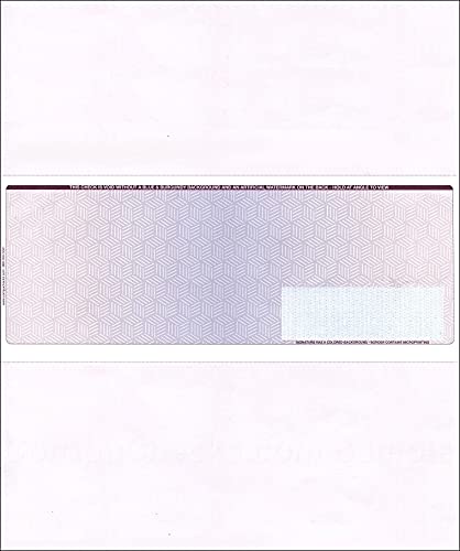 50 High Security Blank Check Stock - 70# Paper Weight with Middle Check Design in Burgundy/Blue Cubed Pattern - Perfect for Business Checks, Personal Banking & Secure Financial Transactions