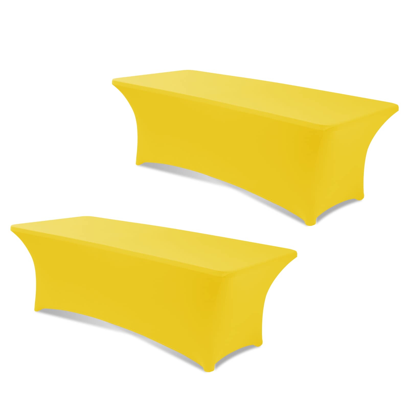 6Ft Yellow Spandex Tablecloth - 2 Pack Stretch Fitted Table Cover for 6 Foot Rectangle Tables | Perfect for Weddings, Parties & Events | Washable & Wrinkle-Resistant