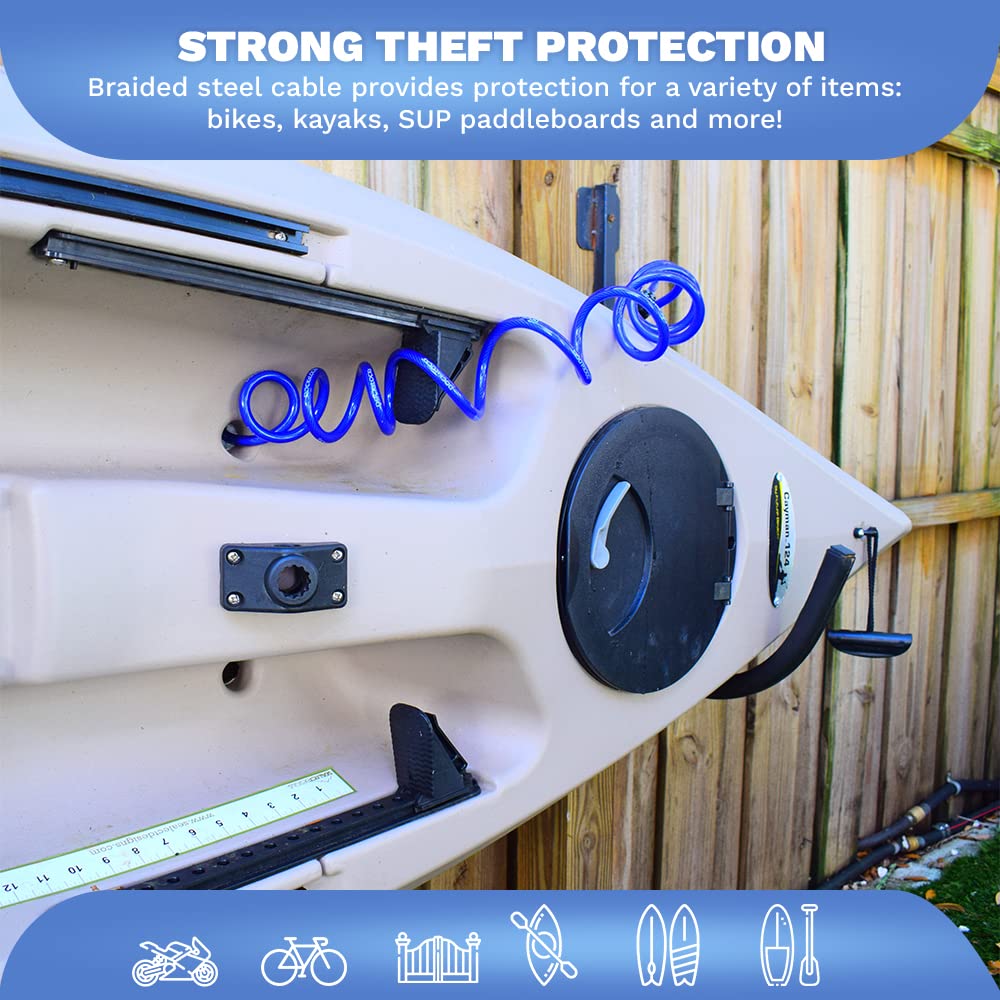 DocksLocks 15ft Anti-Theft Weatherproof Coiled Security Cable with Resettable Combination Lock - Secure Laptops, Bikes & Outdoor Equipment | Heavy Duty Protection for Home, Office & Travel